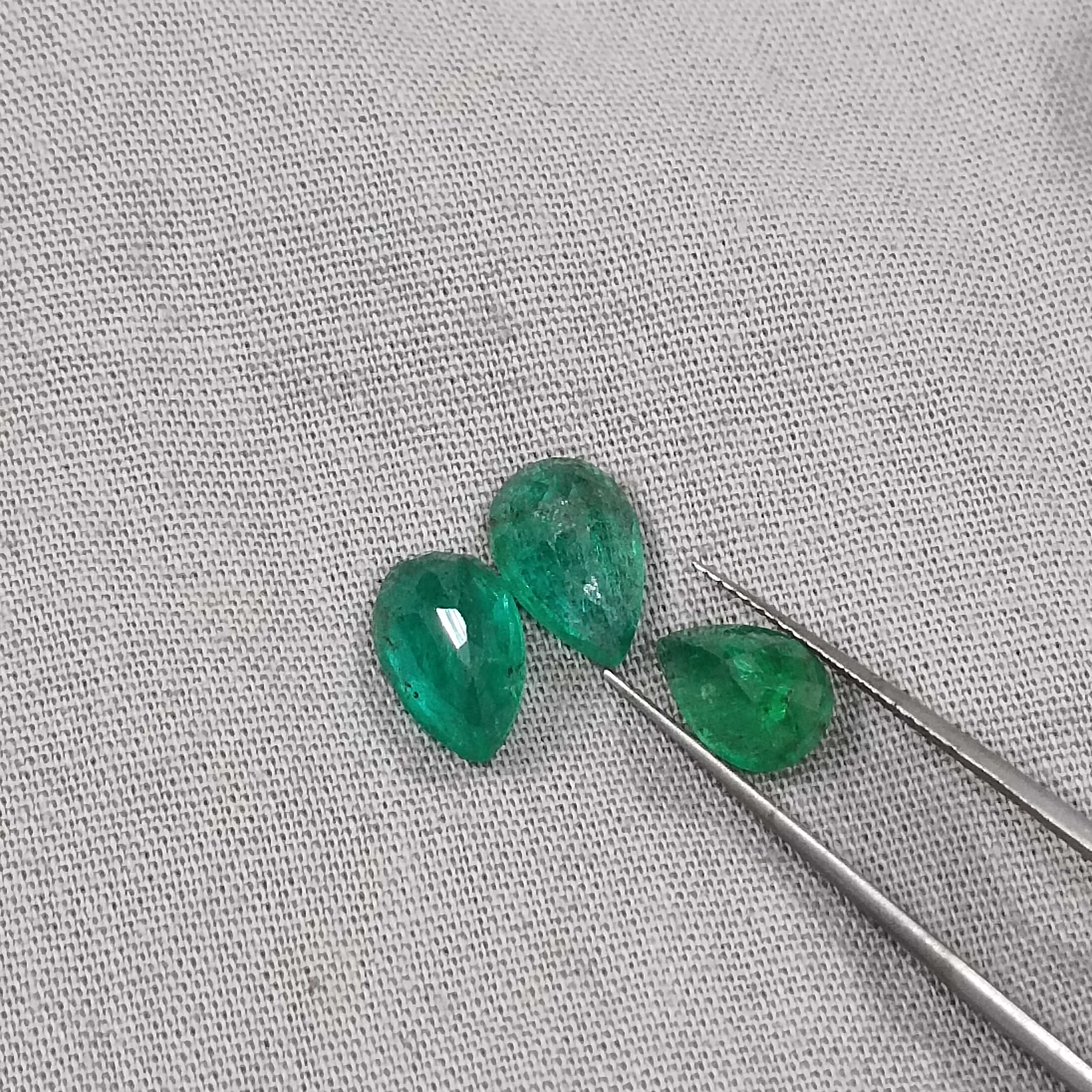 4.54cts 3pcs deep green pear shape Zambian emerald gemstones