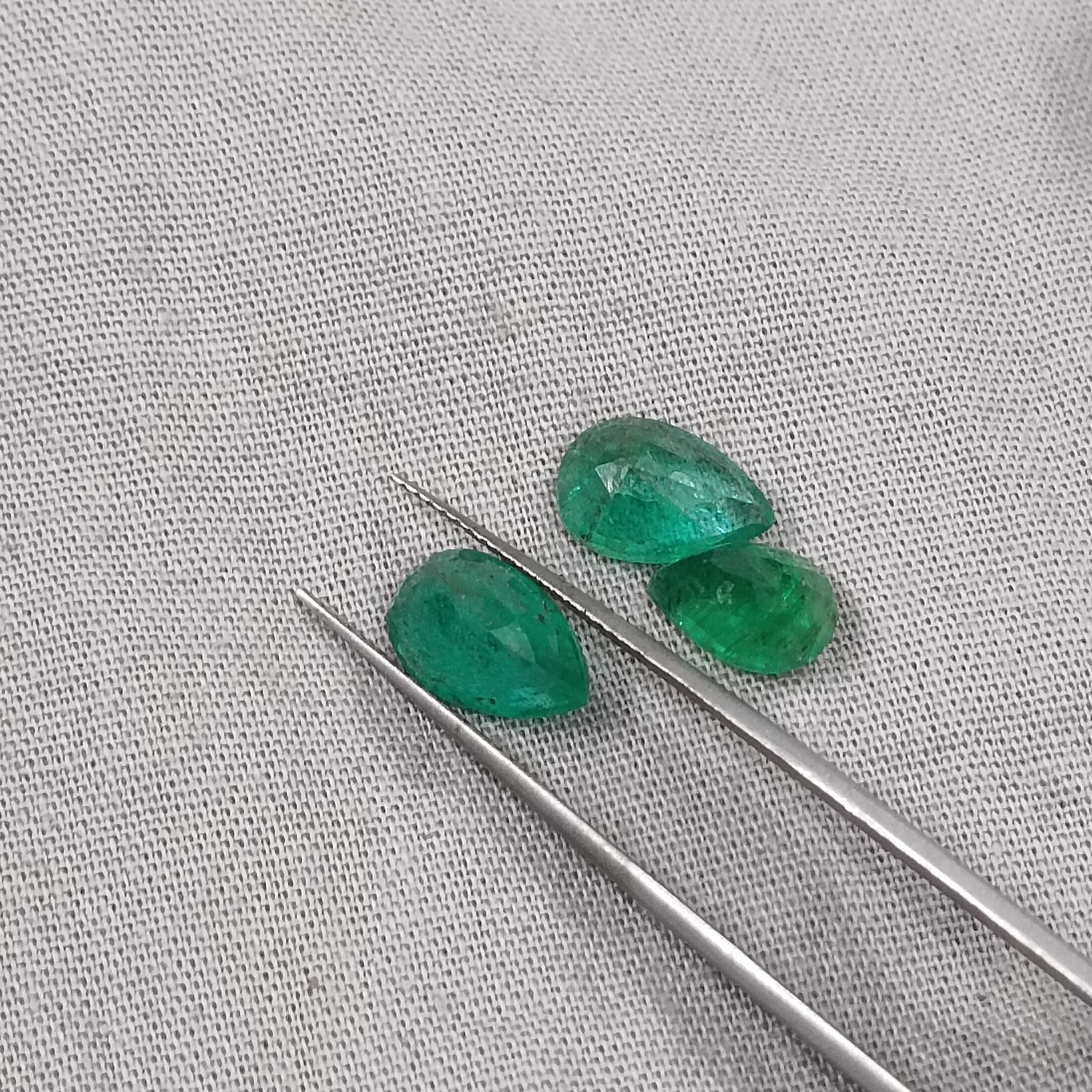 4.54cts 3pcs deep green pear shape Zambian emerald gemstones