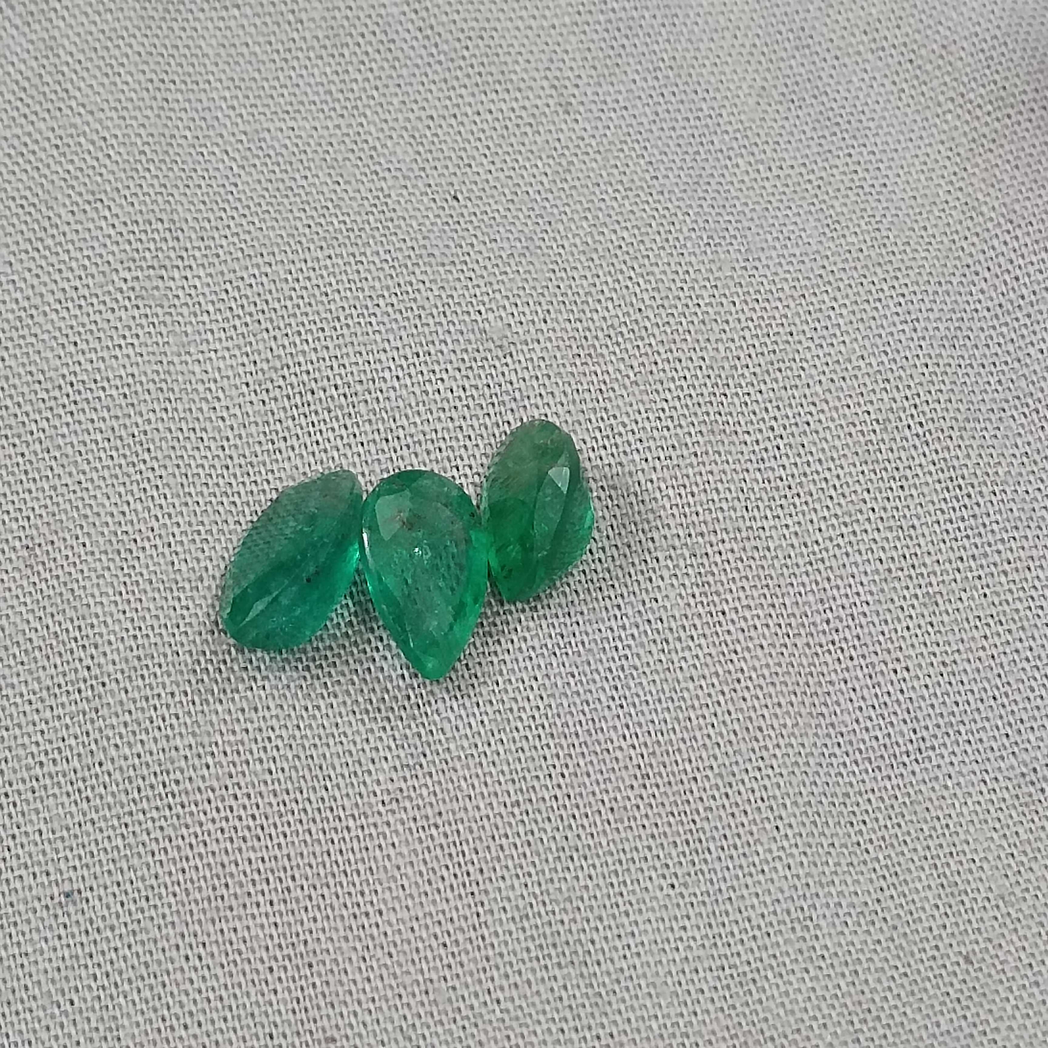 4.54cts 3pcs deep green pear shape Zambian emerald gemstones