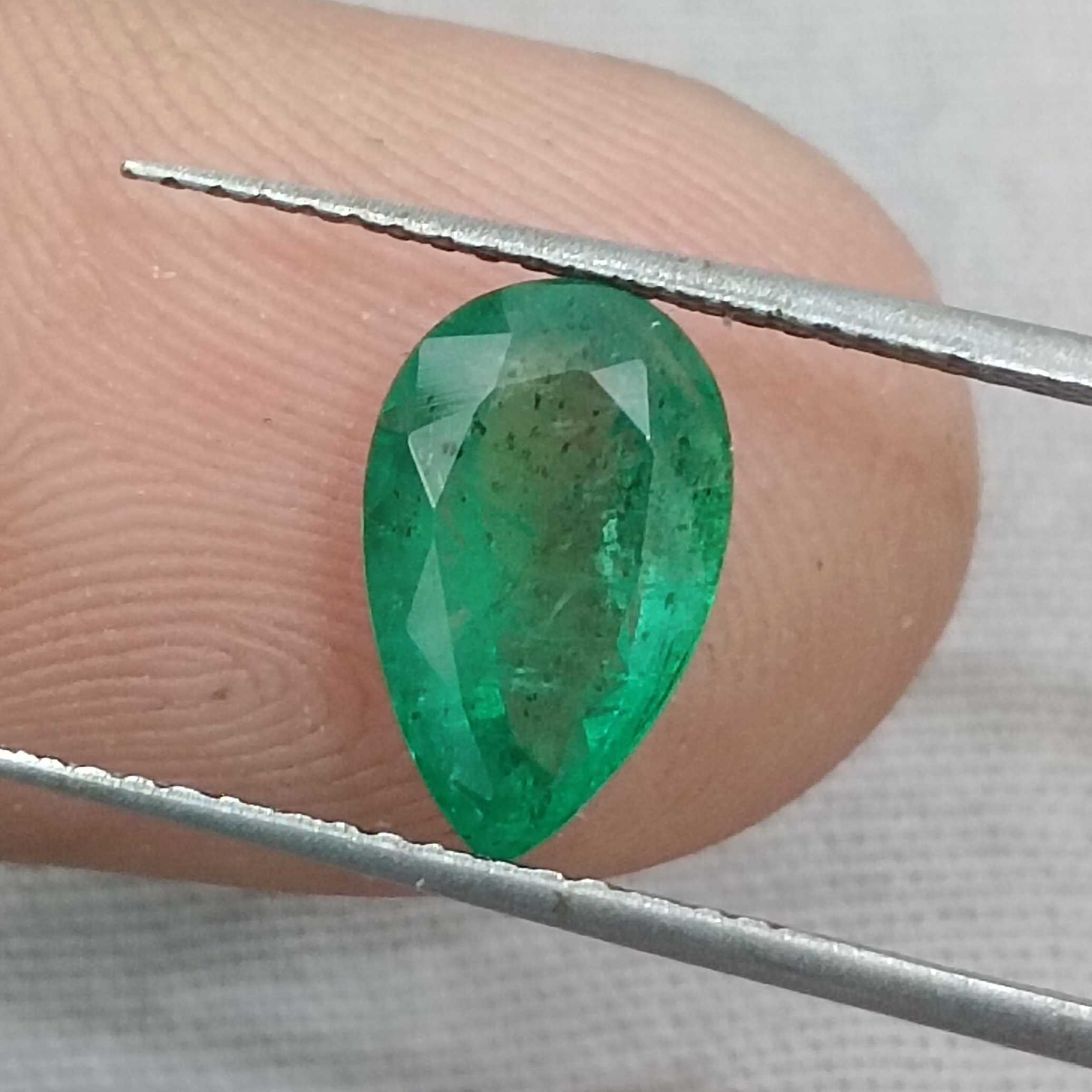 1.69cts natural medium green pear step cut emerald stone /