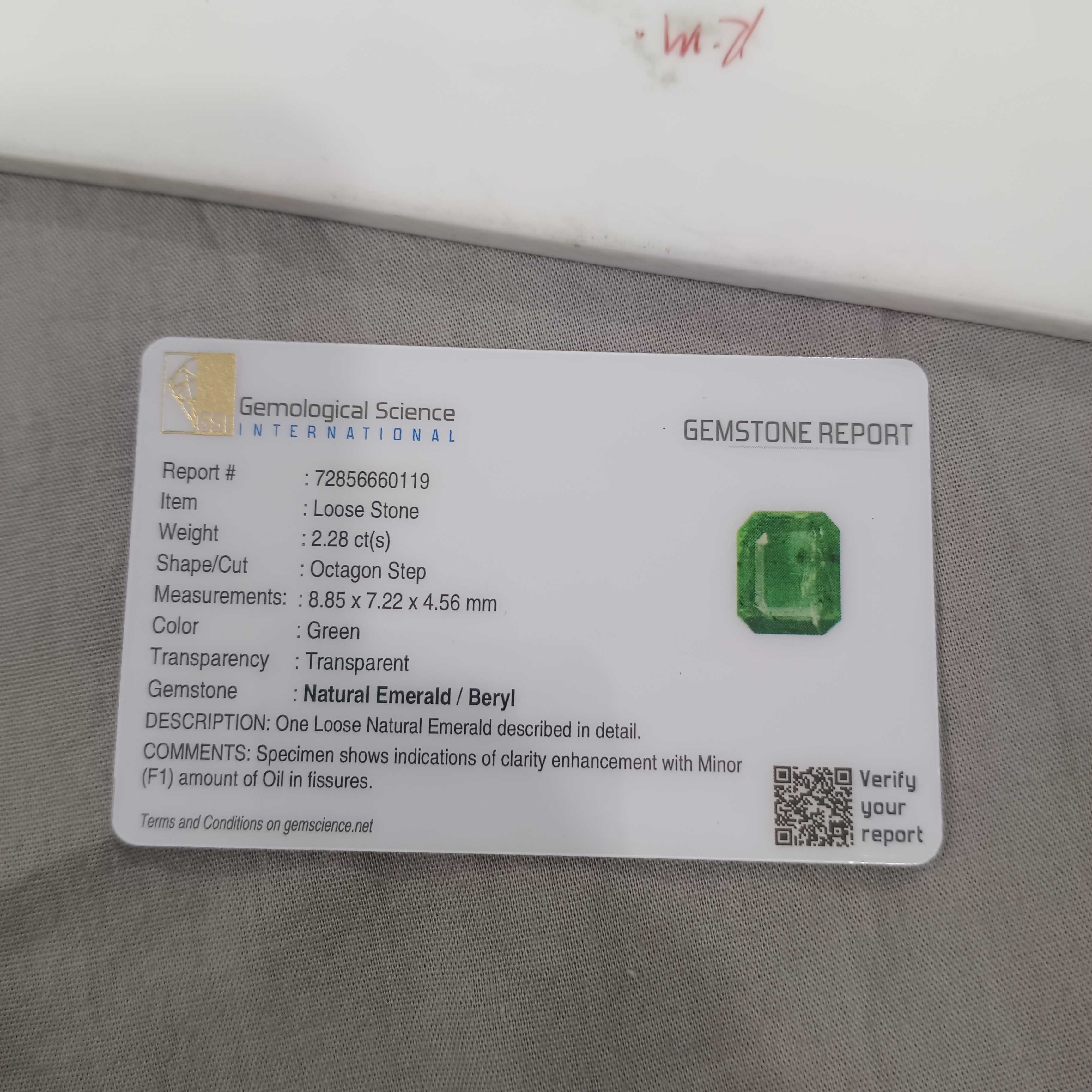 2.28ct GSI certified golden green octagon cut emerald gemstone 