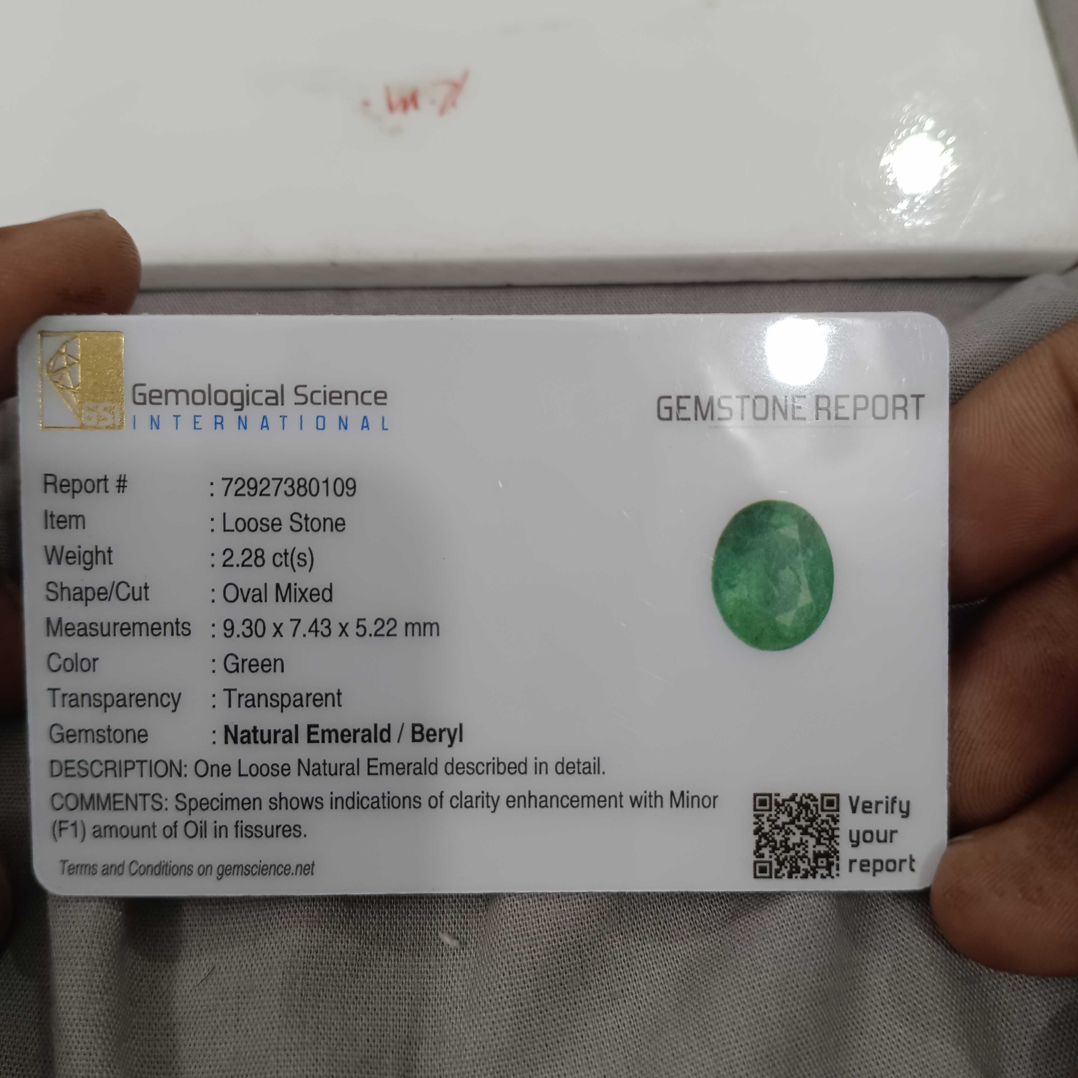 2.28ct GSI natural spring green oval cut emerald stone 