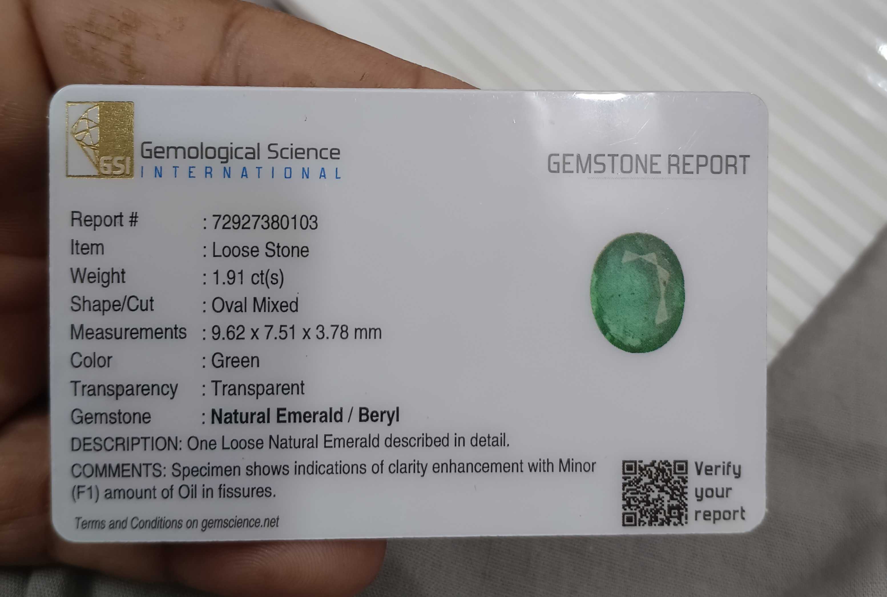 1.91cts certified medium golden green oval cut Swat emerald gemstone 