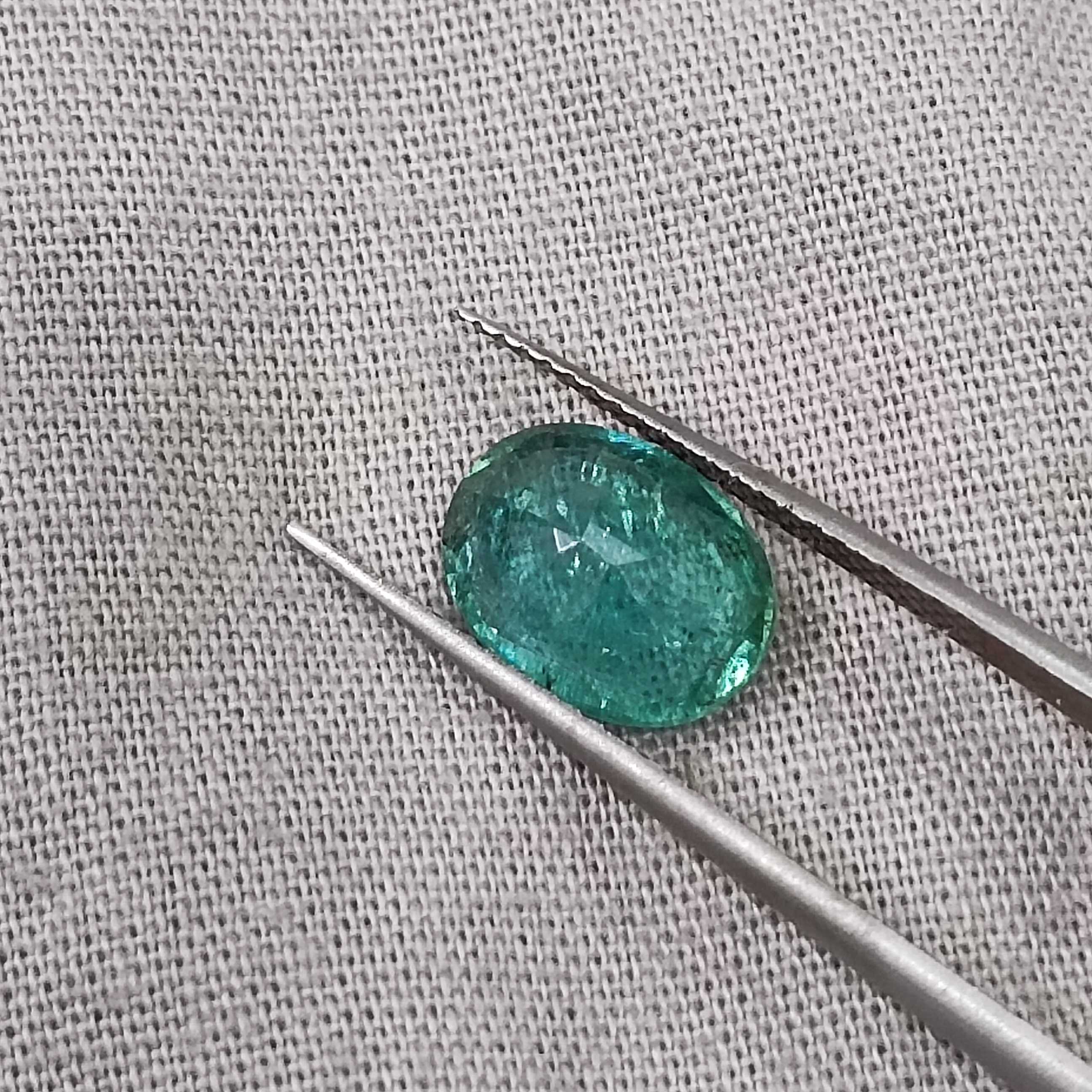 2.13cts GSI certified bluish medium light green oval cut emerald 