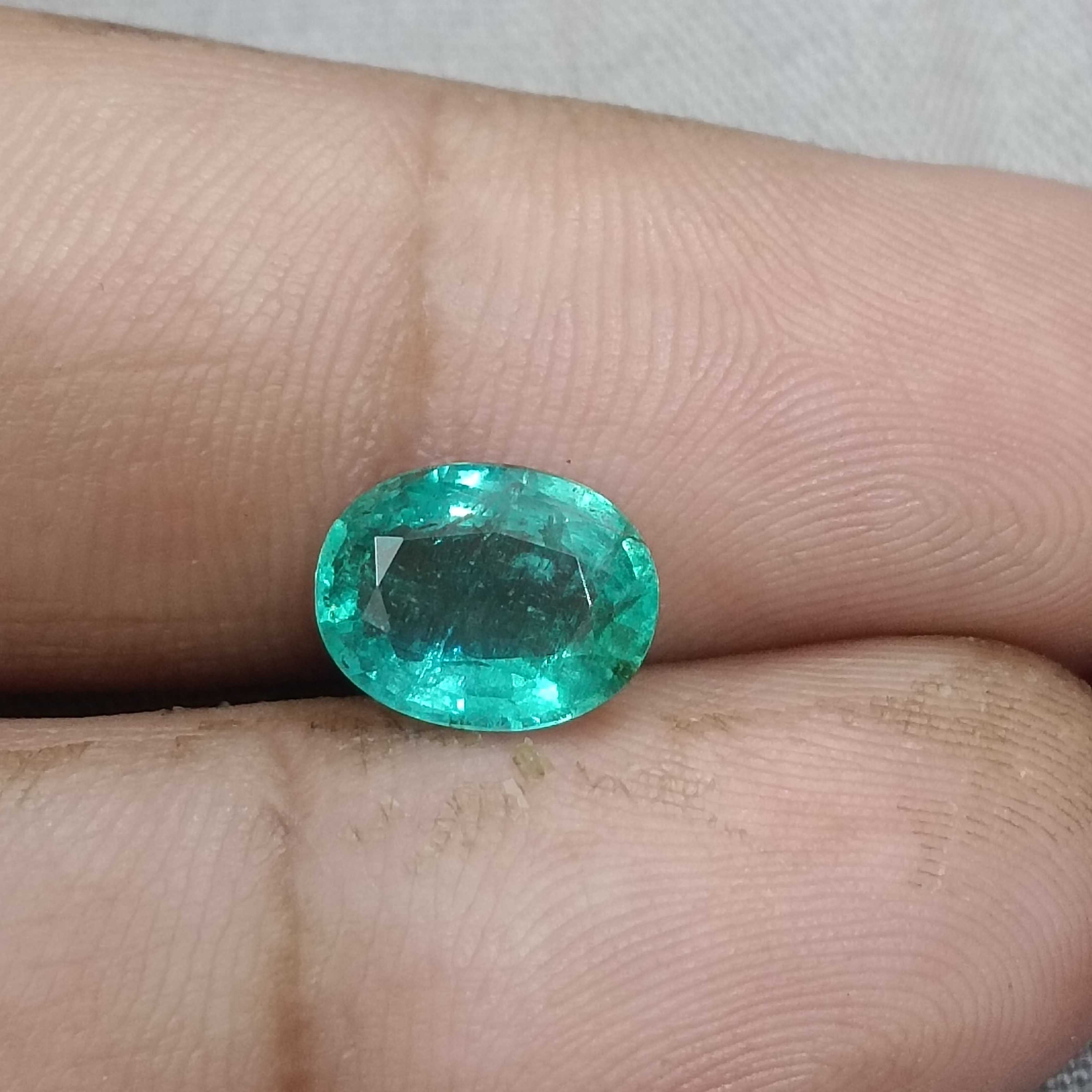 2.13cts GSI certified bluish medium light green oval cut emerald 