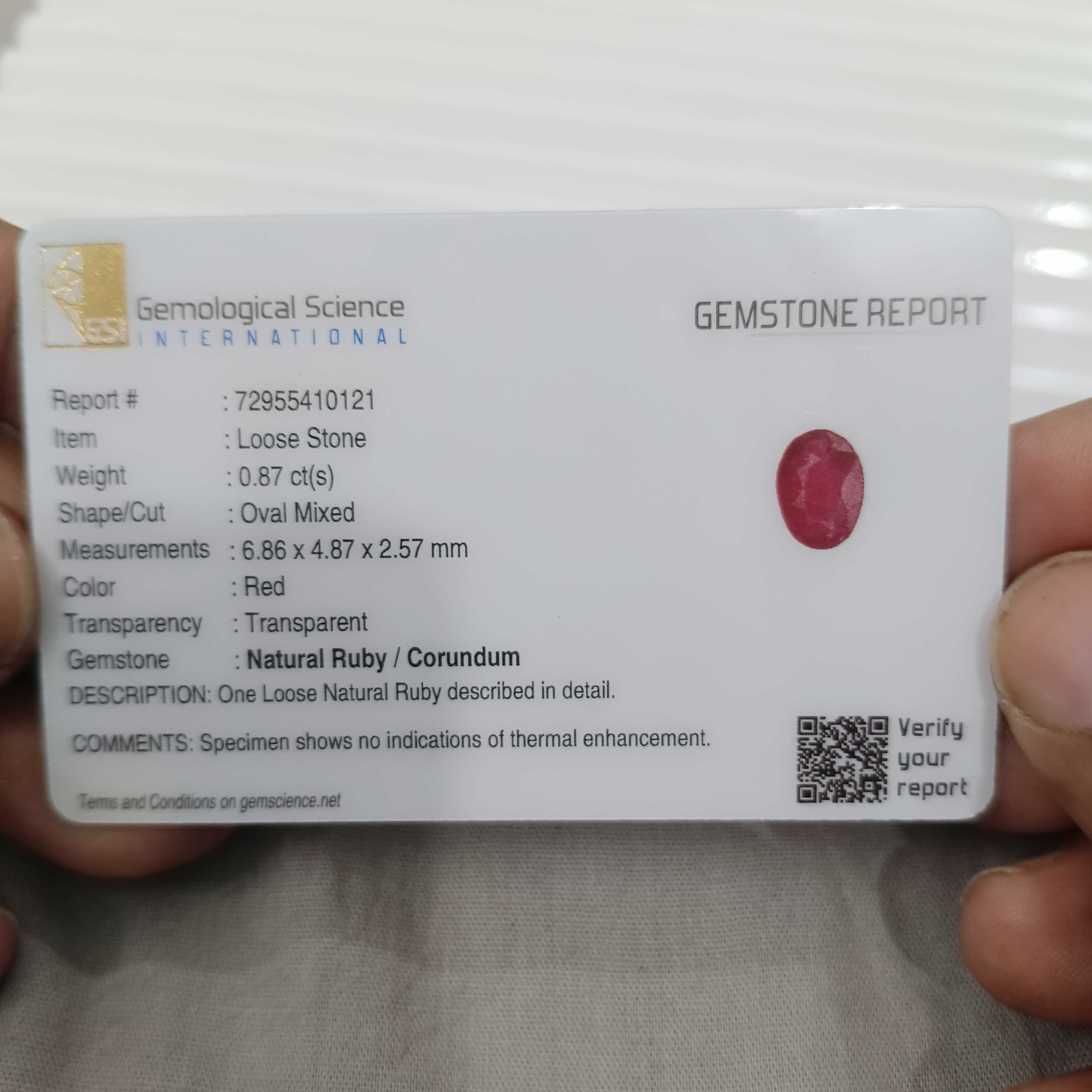 0.87ct GSI certified natural bright red oval mix unheated Mozambique ruby gemstone 