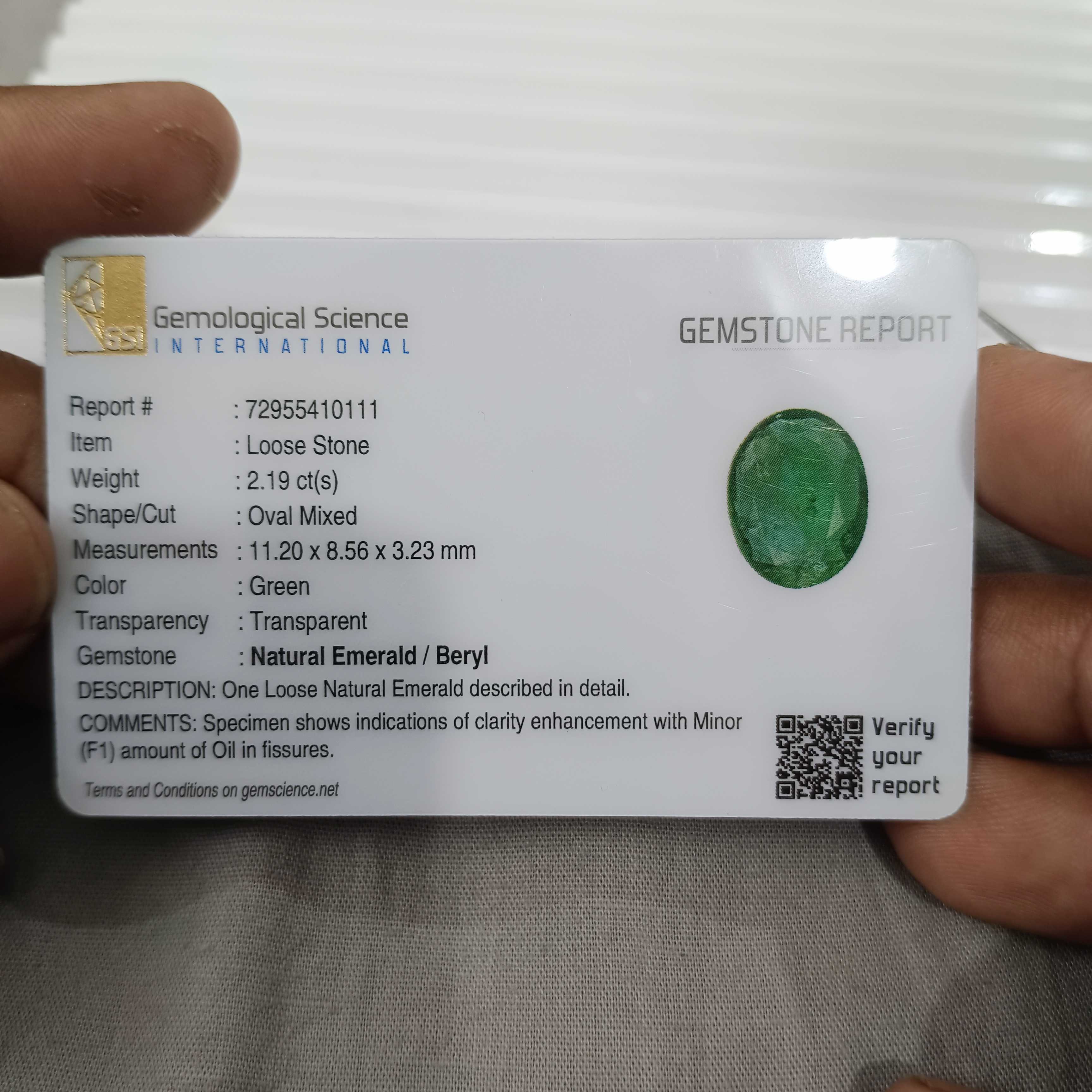 2.13cts GSI certified deep bottle green oval cut emerald gem 