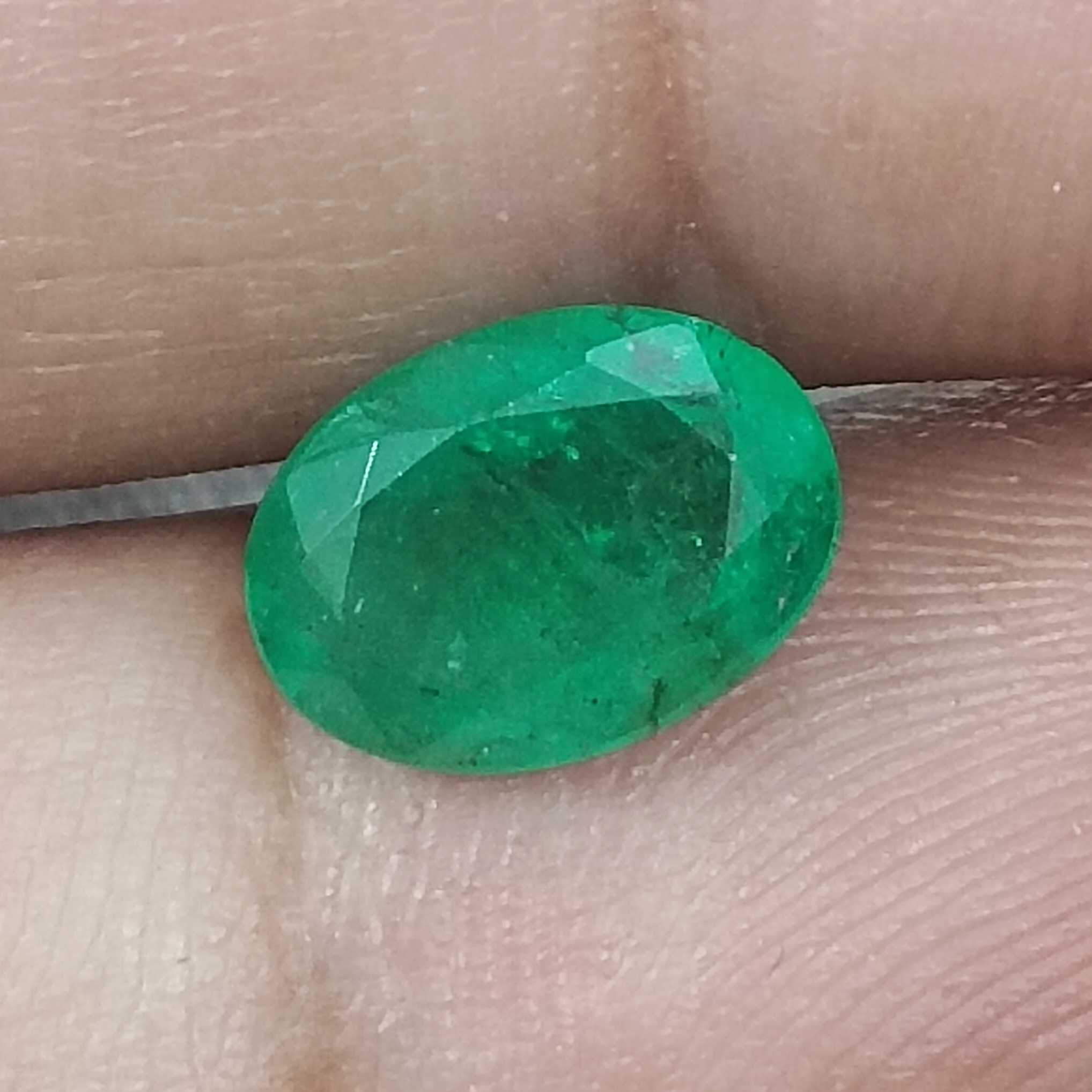 1.87cts certified medium pure green oval cut Zambian emerald 