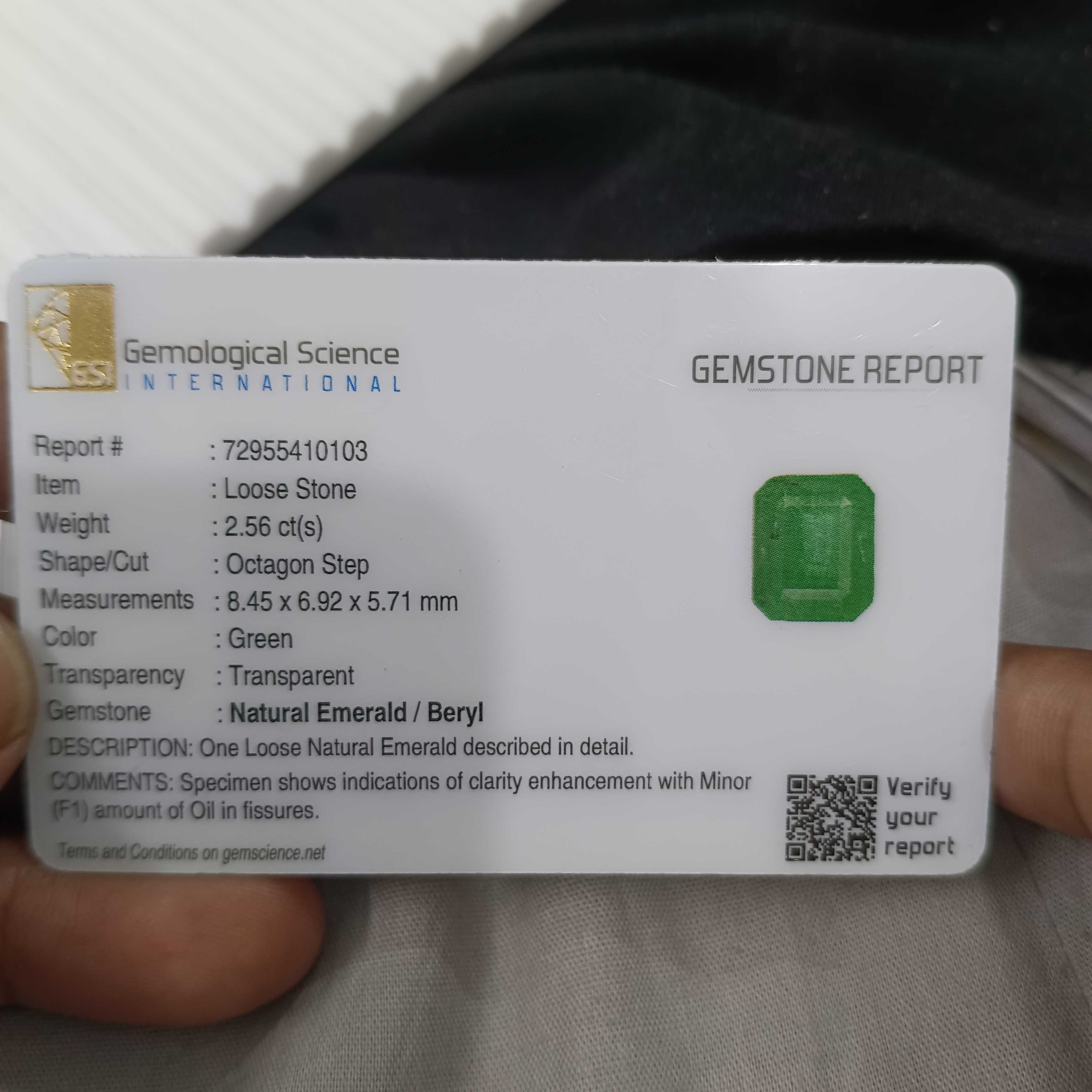2.56cts certified velvet green octagon cut Swat emerald gemstone 