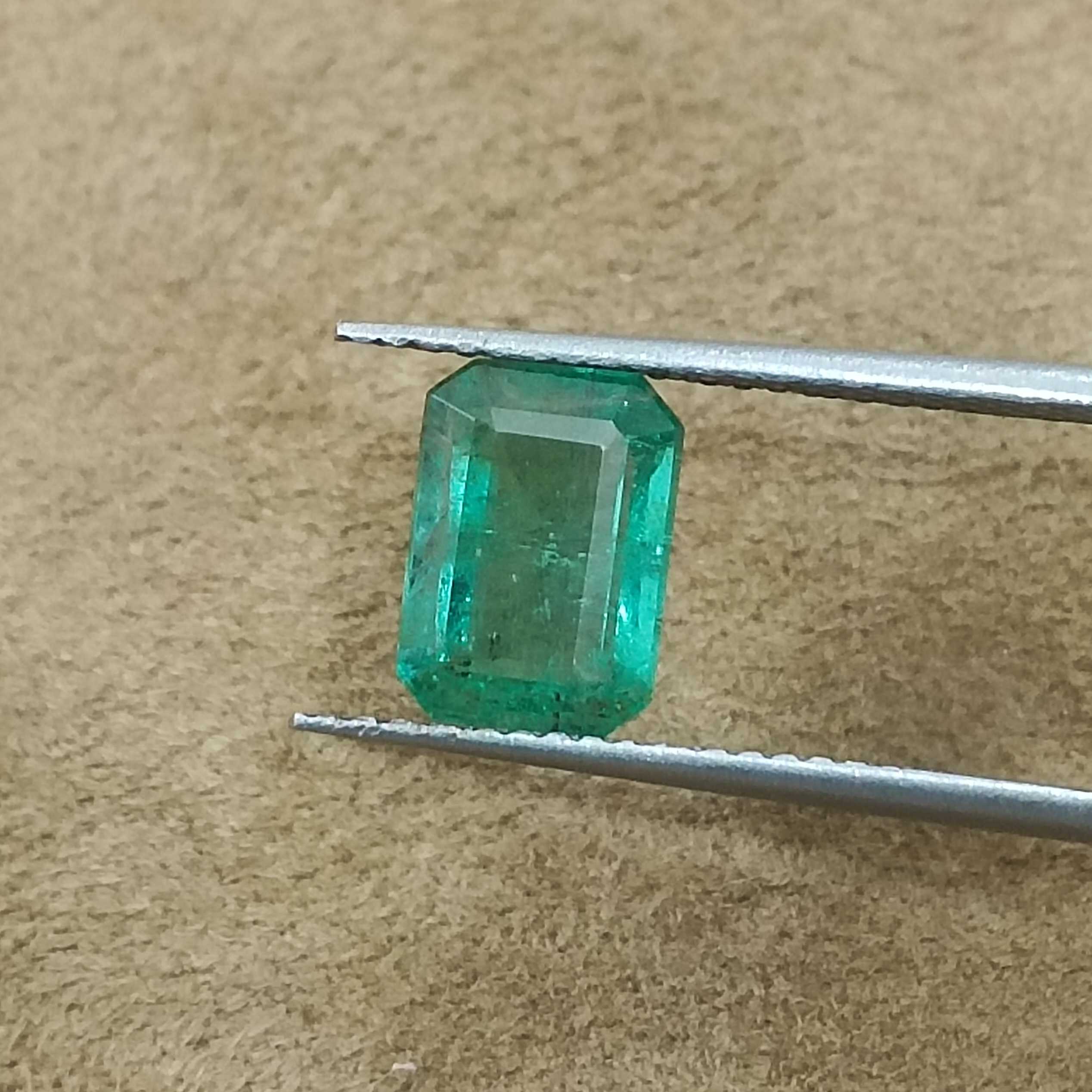 1.54cts GSI certified natural cool green octagon cut emerald gemstone 
