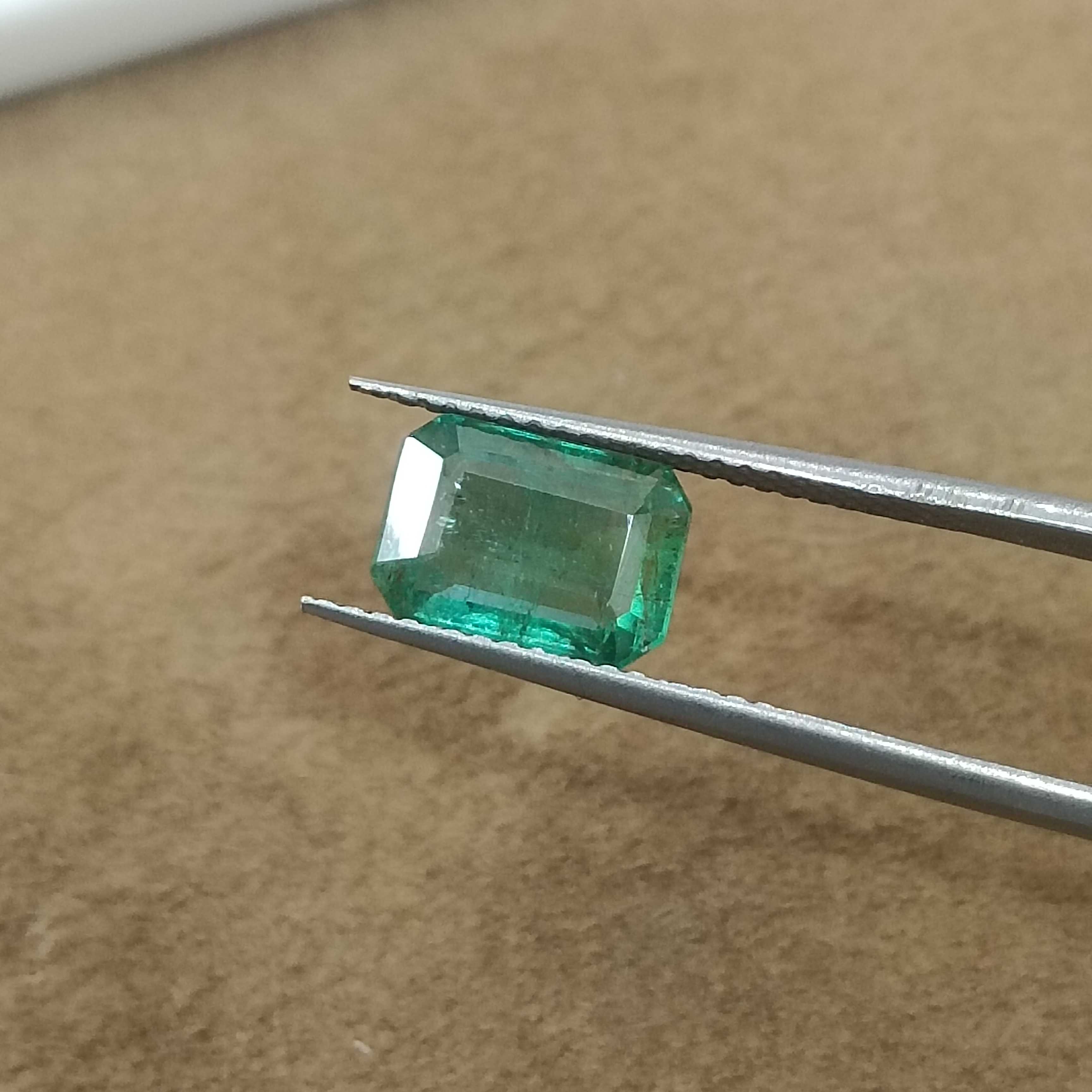 1.54cts GSI certified natural cool green octagon cut emerald gemstone 
