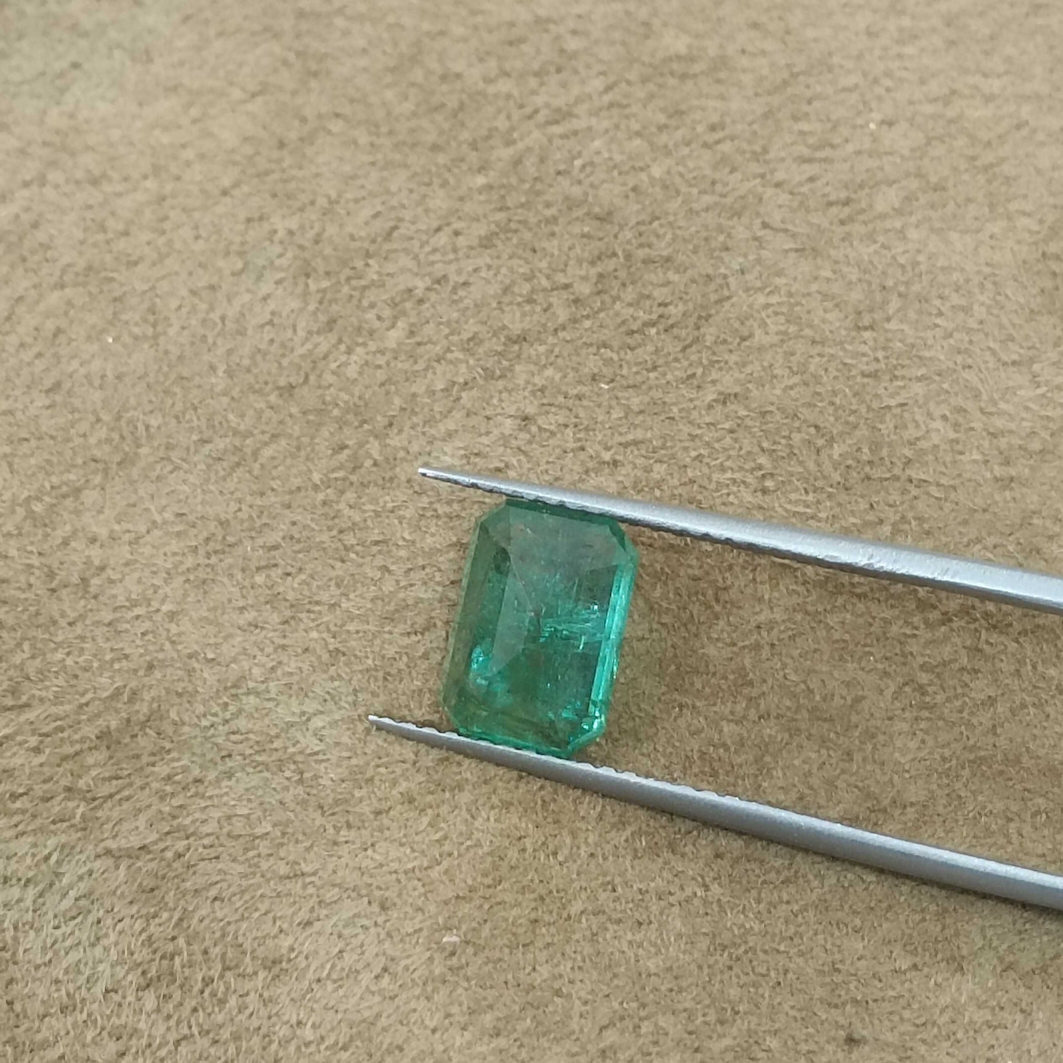 1.54cts GSI certified natural cool green octagon cut emerald gemstone 