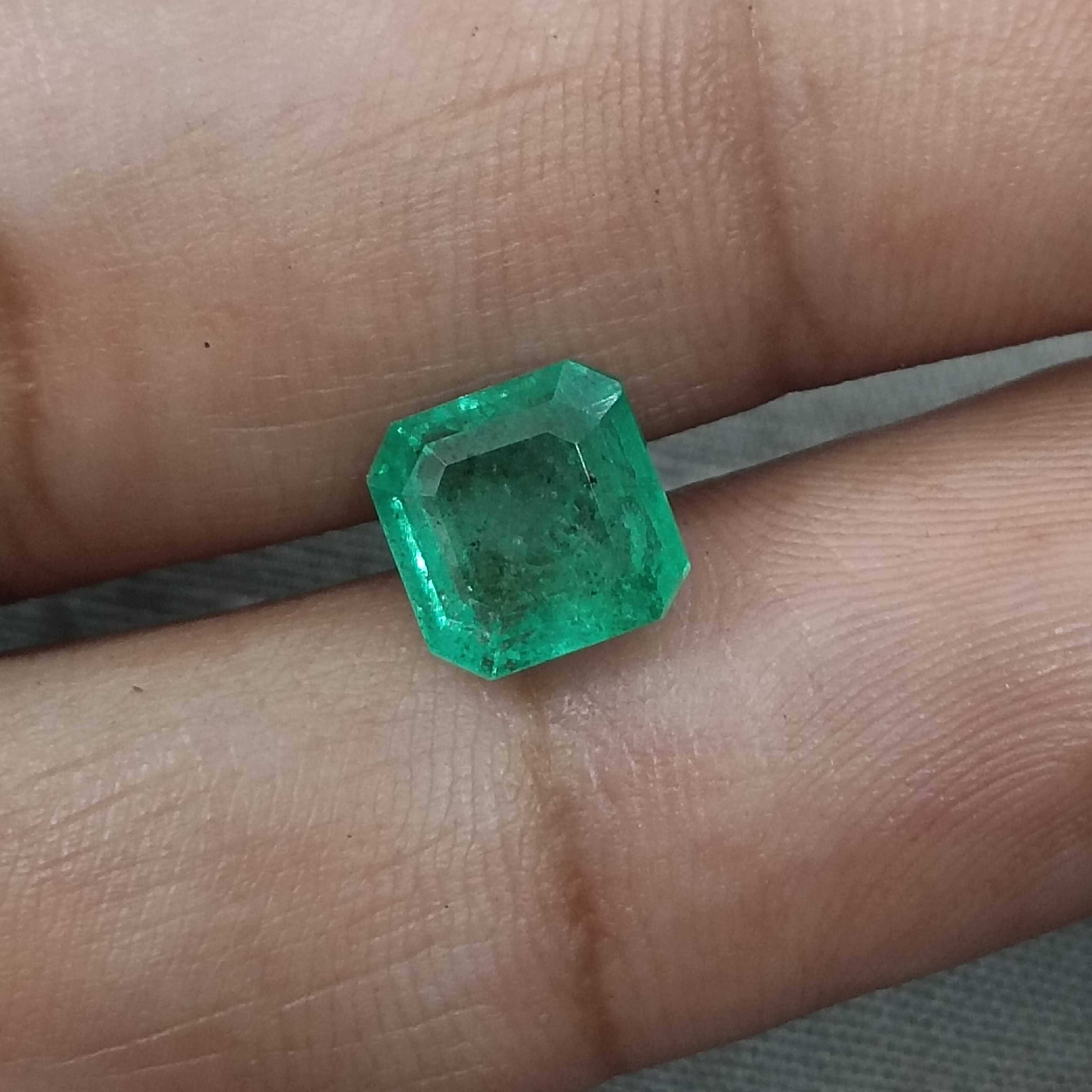 2.80cts GSI certified medium sea green square octagon cut natural emerald stone