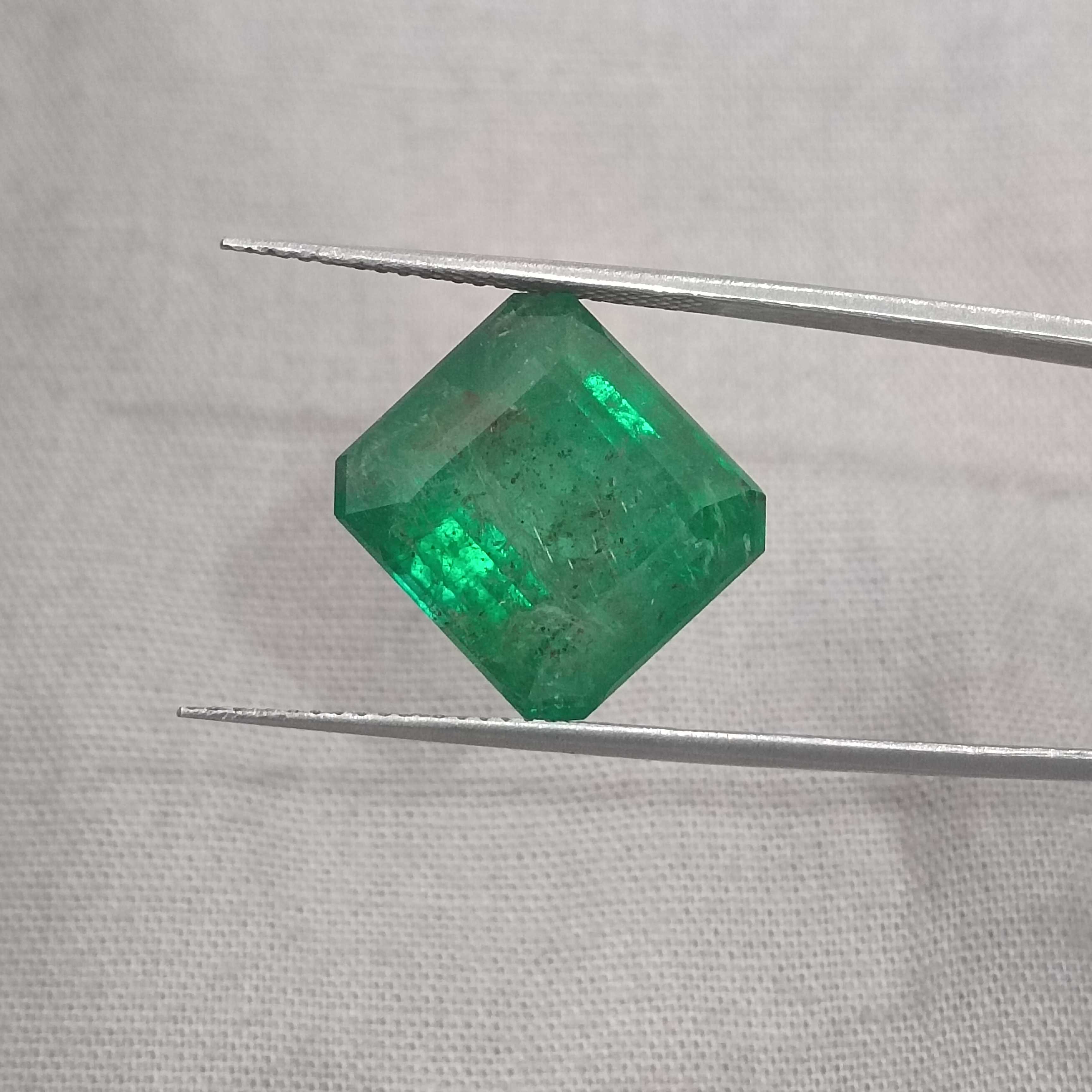 10.58cts certified natural vivid green octagon cut Panjshir emerald gemstone 