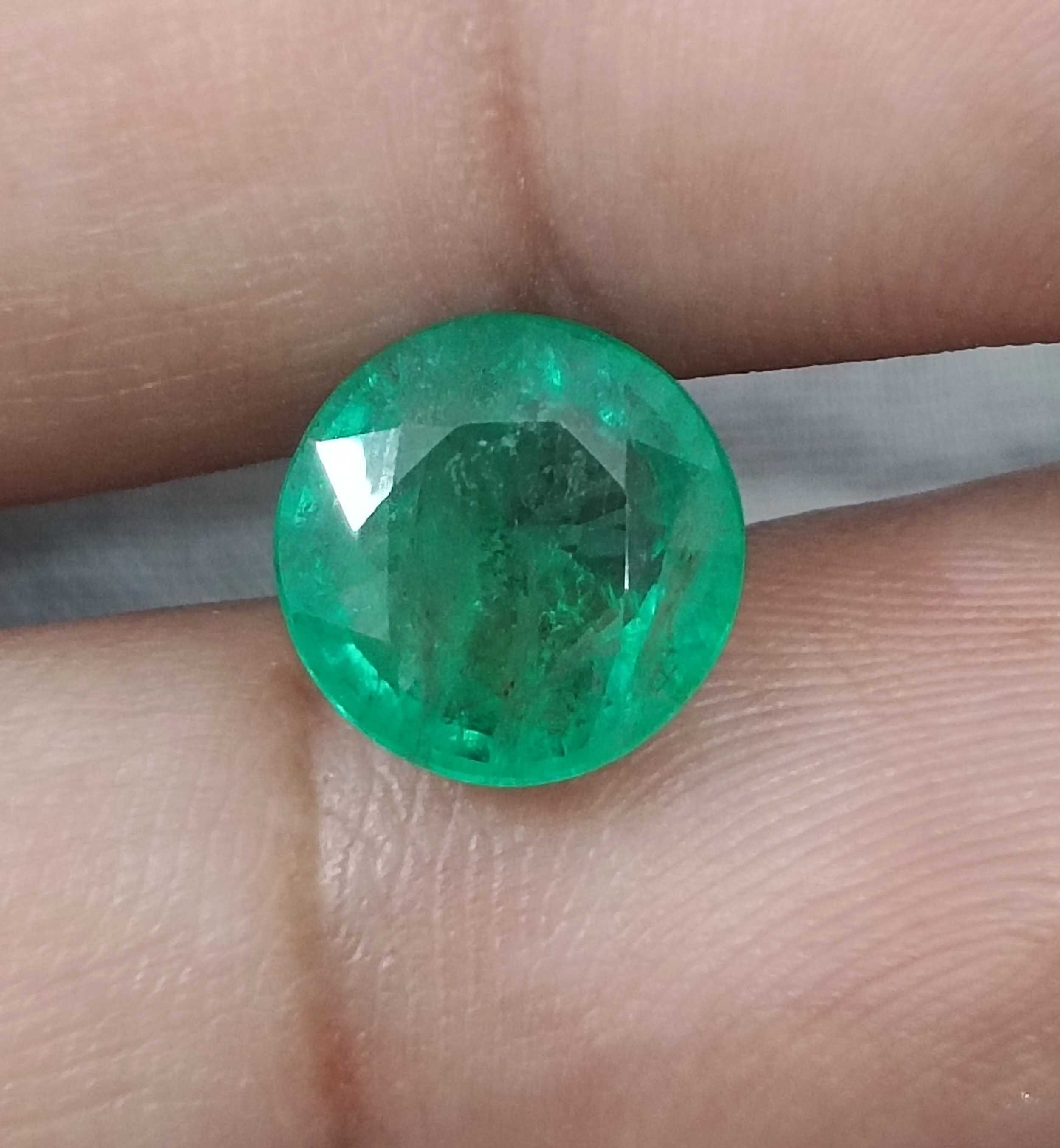 3.30cts certified natural spring green loose round cut emerald gemstone 