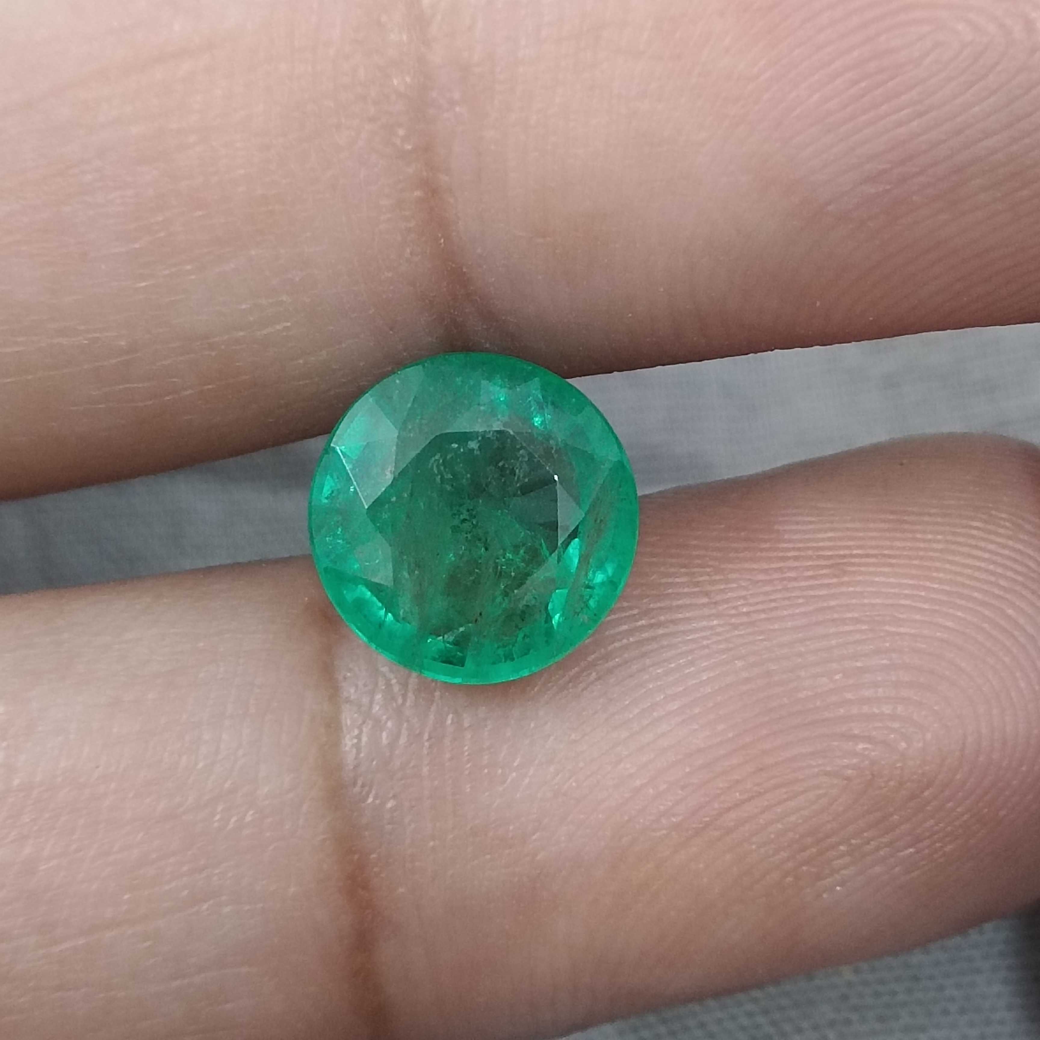 3.30cts certified natural spring green loose round cut emerald gemstone 