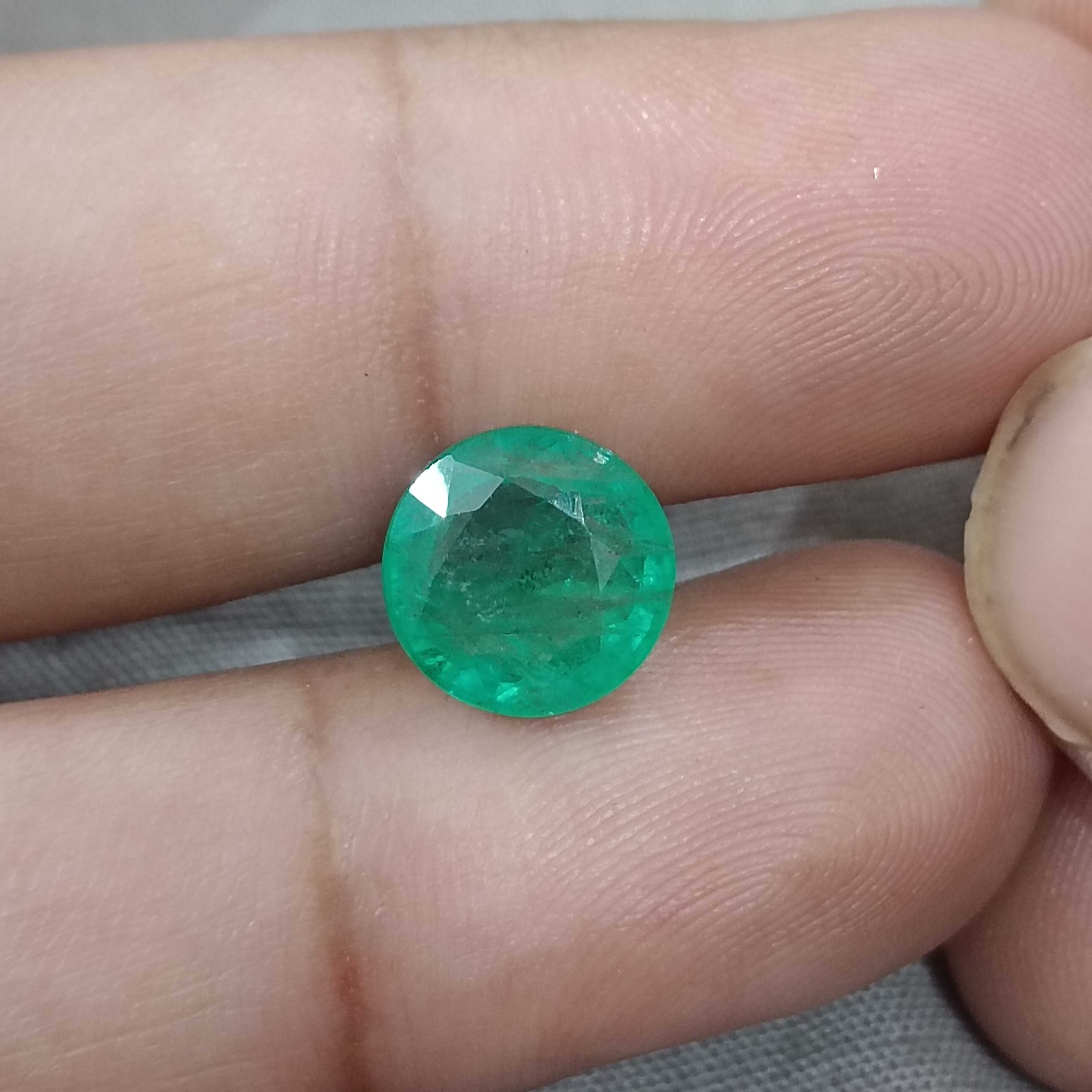 3.30cts certified natural spring green loose round cut emerald gemstone 