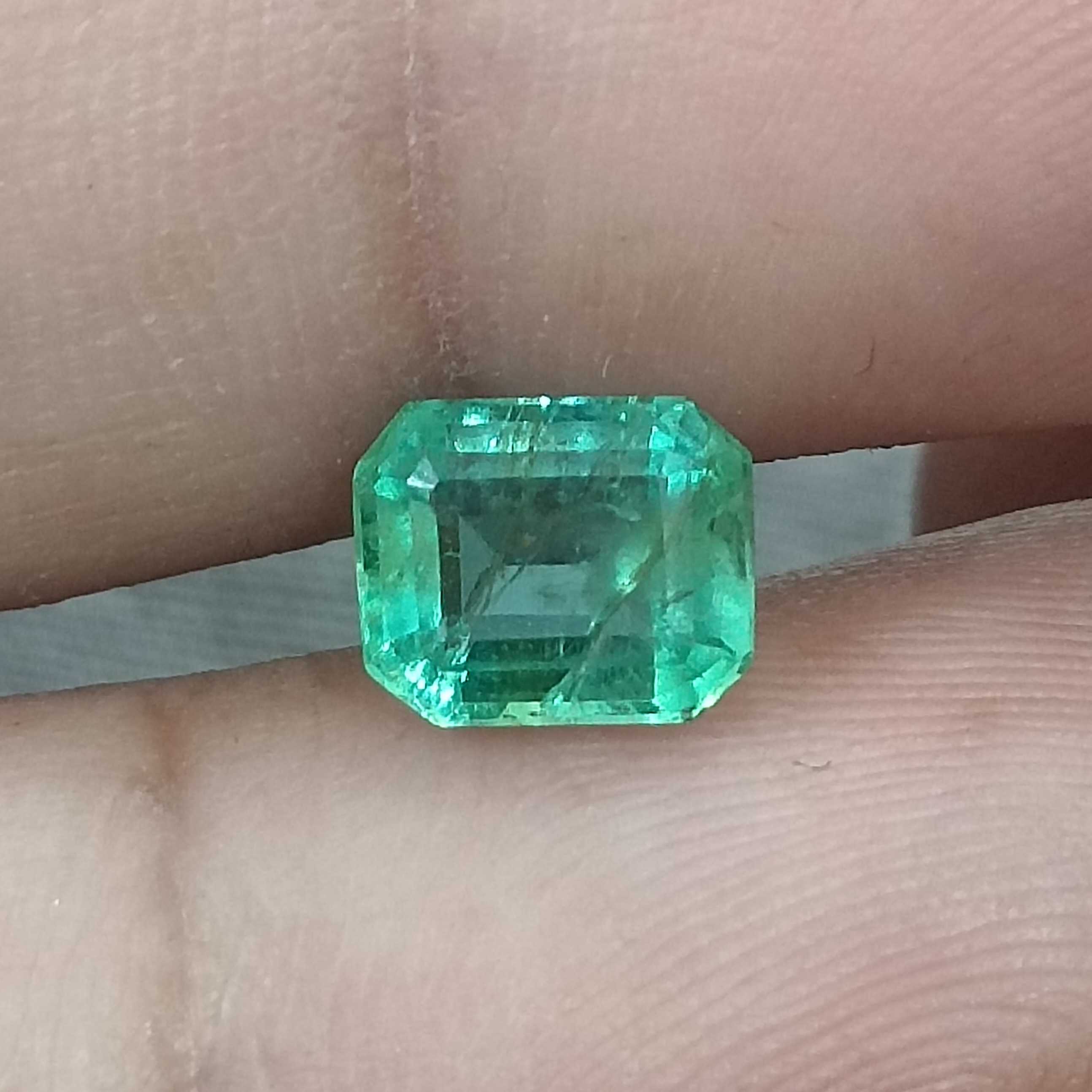 1.54cts GSI certified shiny sea foam green octagon cut Ethiopian emerald gem 