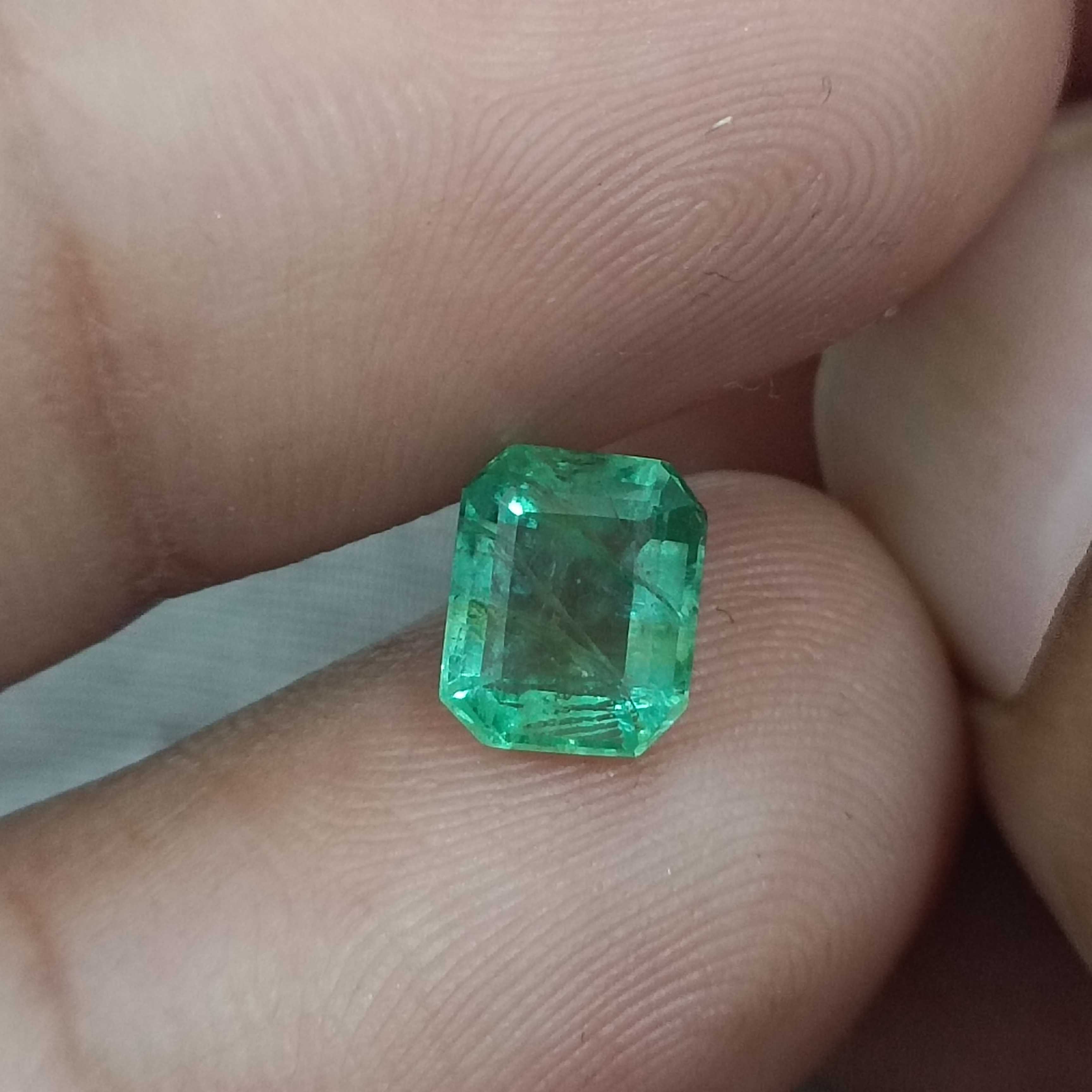 1.54cts GSI certified shiny sea foam green octagon cut Ethiopian emerald gem 