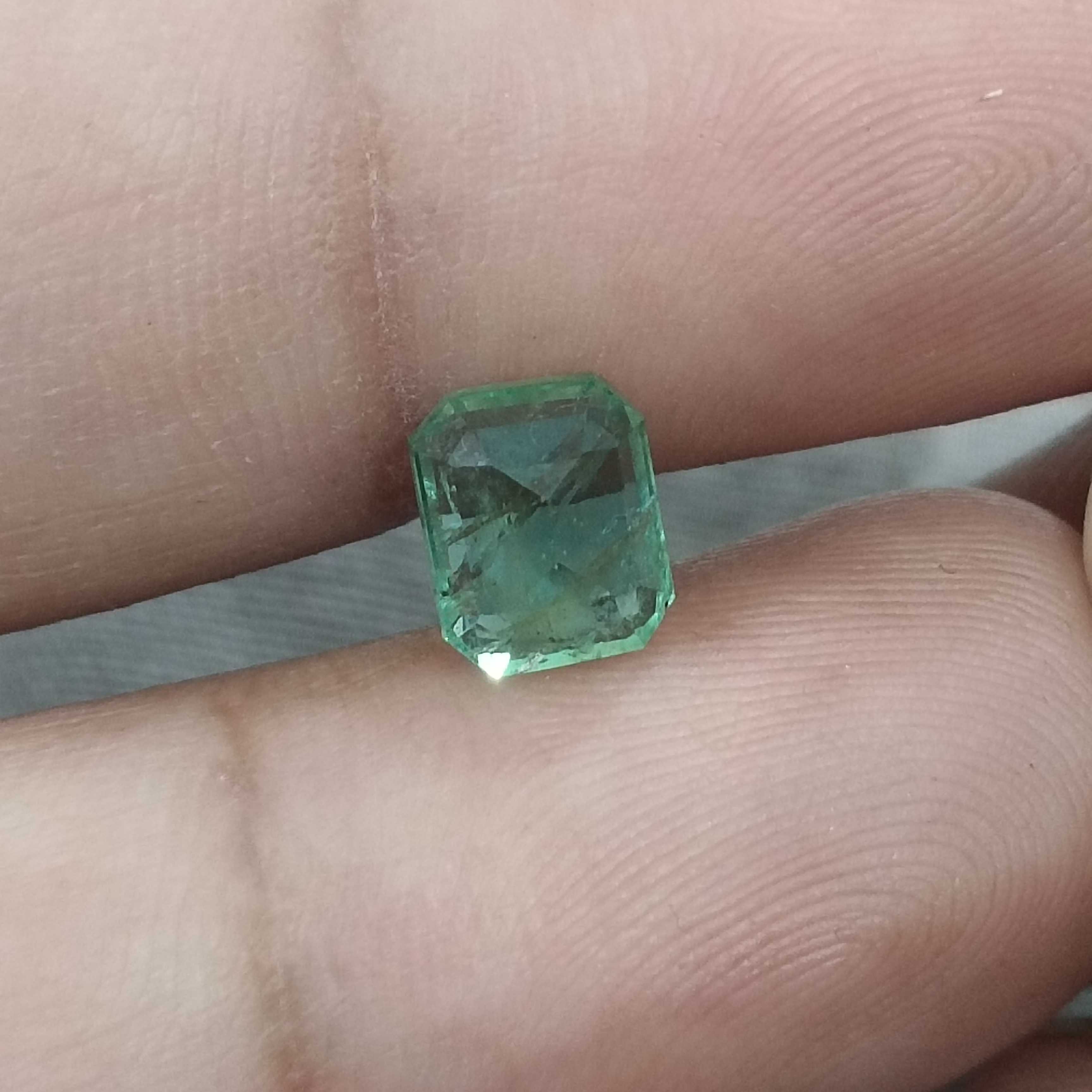 1.54cts GSI certified shiny sea foam green octagon cut Ethiopian emerald gem 