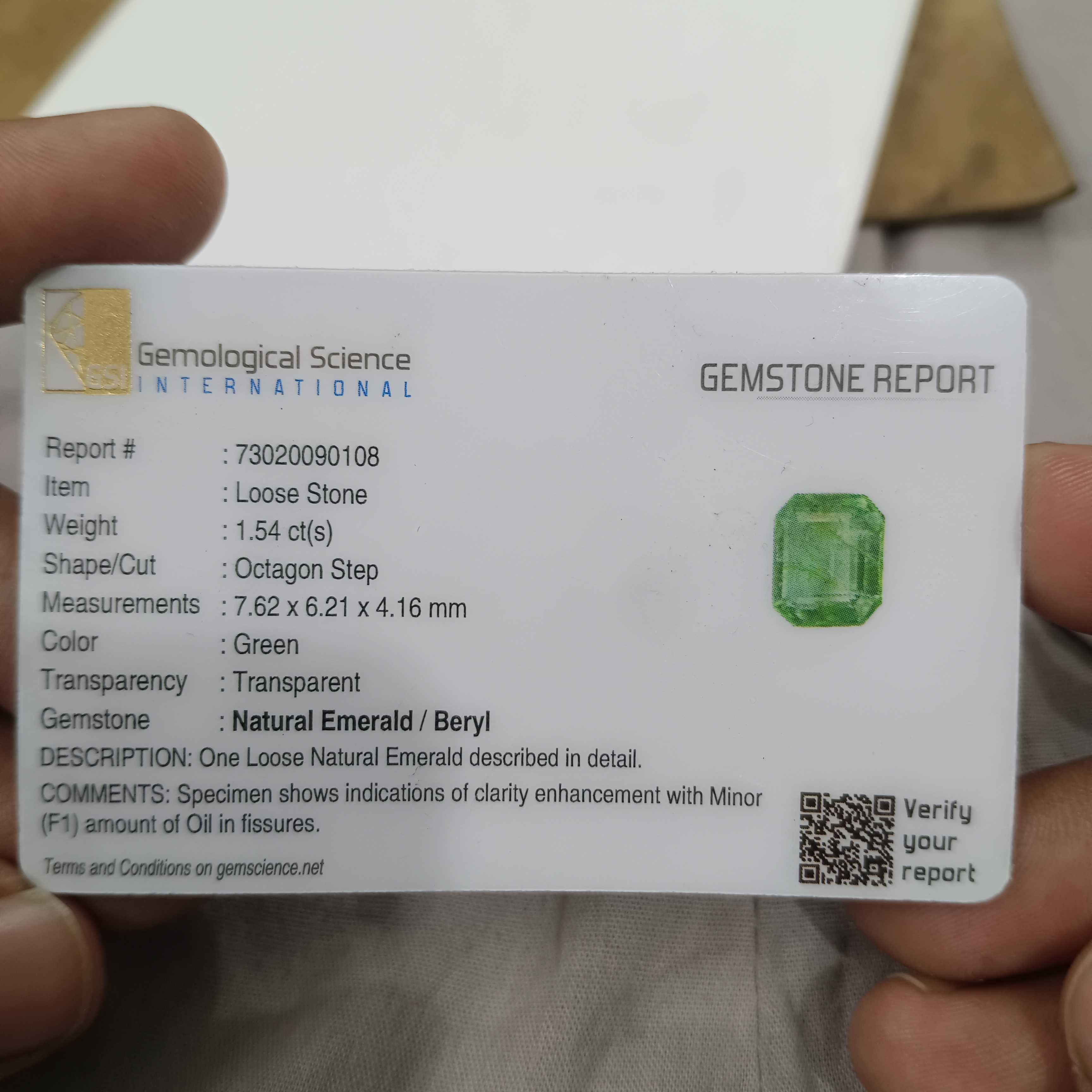 1.54cts GSI certified shiny sea foam green octagon cut Ethiopian emerald gem 