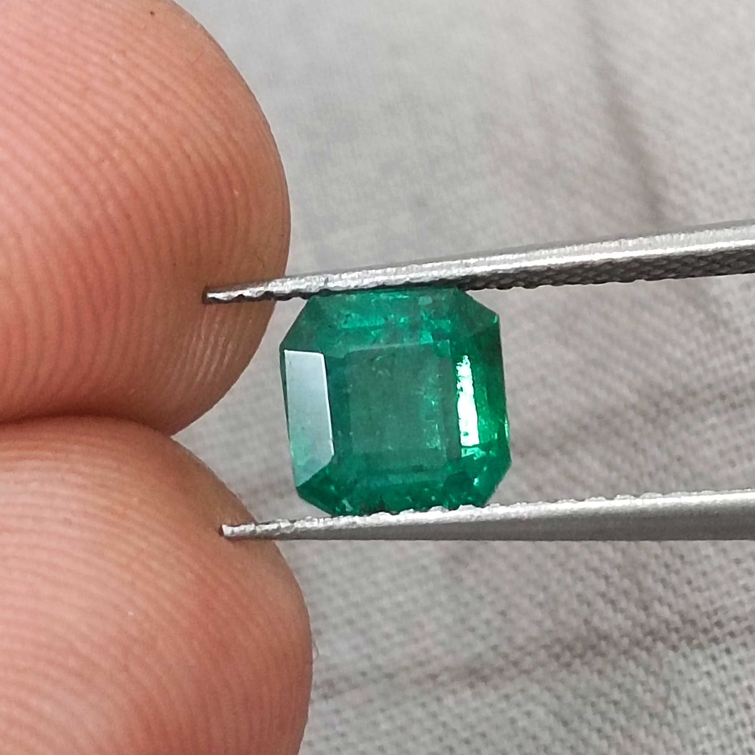 1.64cts certified deep natural forest green square octagon emerald stone