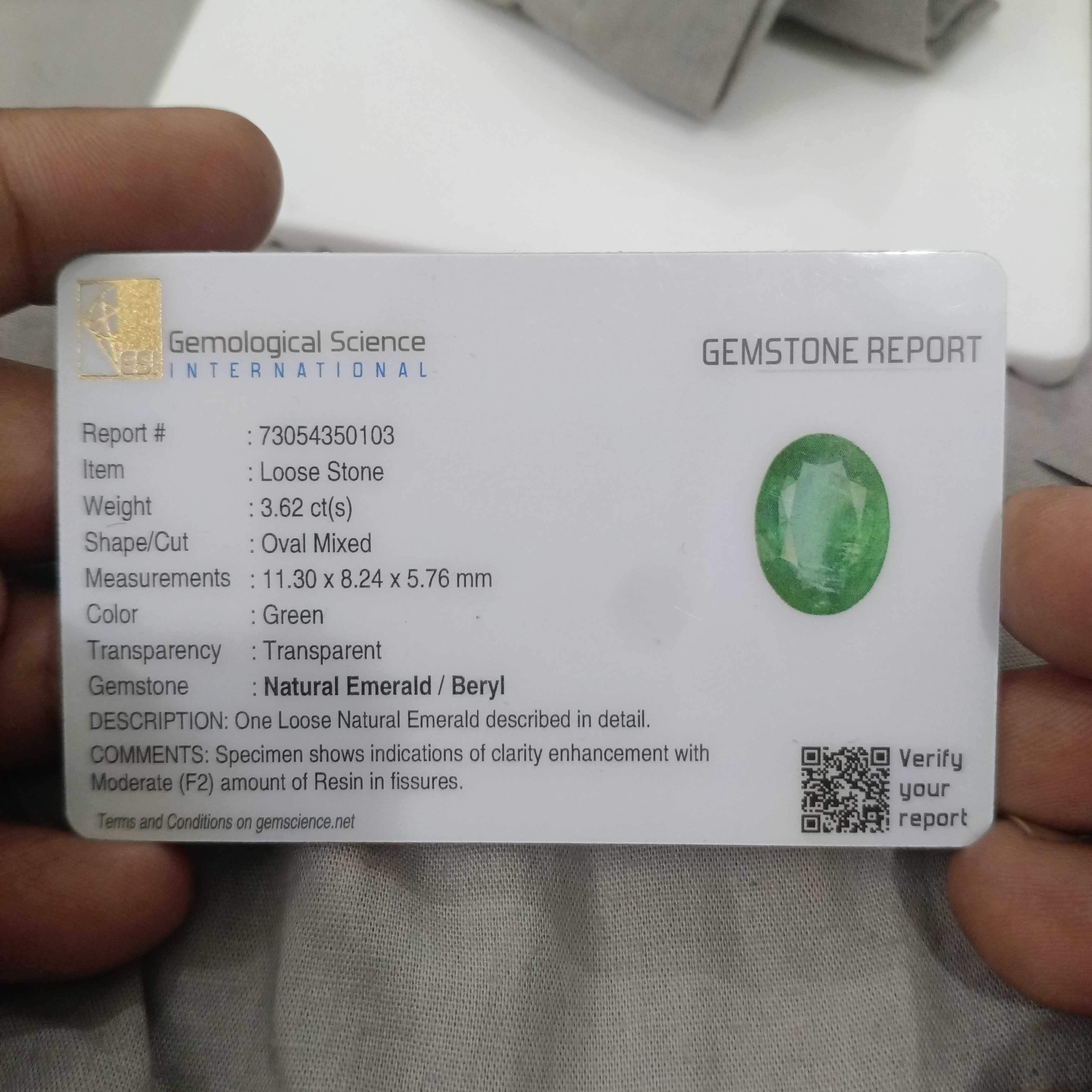 3.62ct GSI (USA) certified lively natural spring green oval Colombian emerald gem
