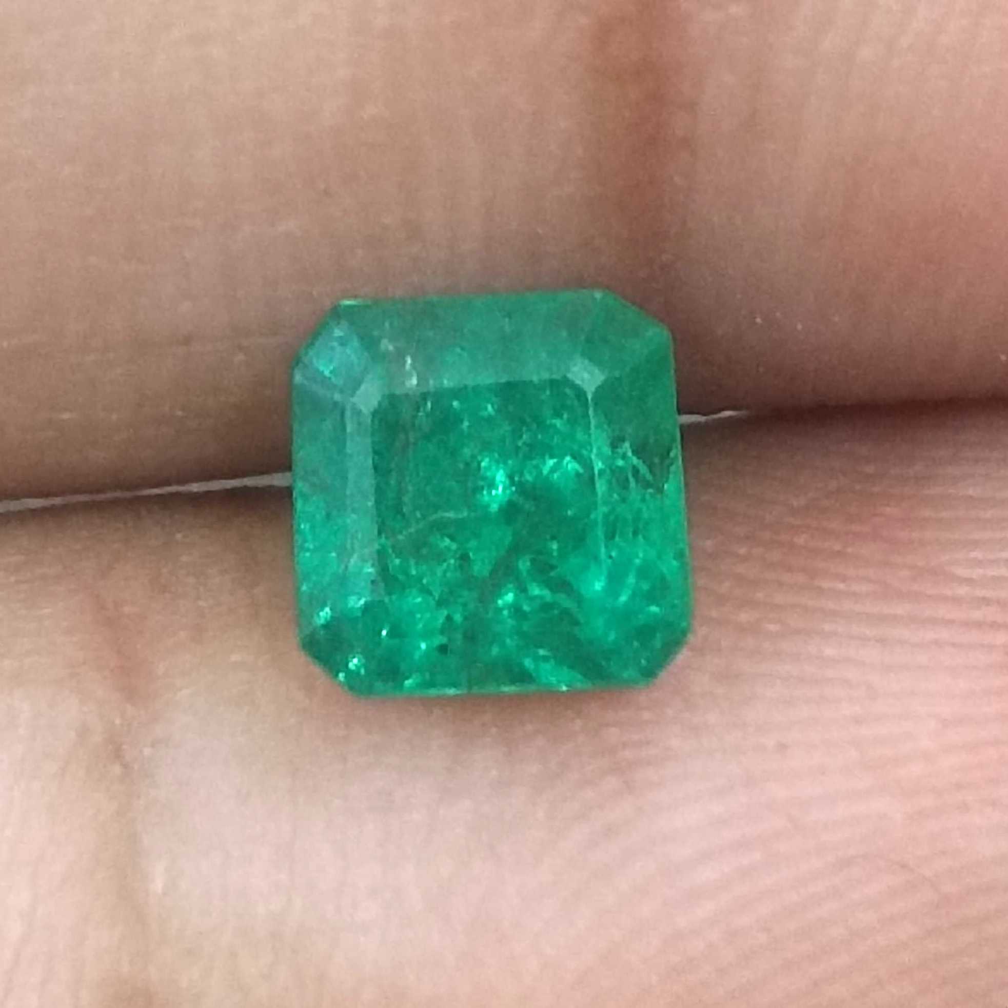 1.46ct GSI Certified Vivid Green Emerald Cut Zambian Emerald Minor Oiled Loose Gemstone /