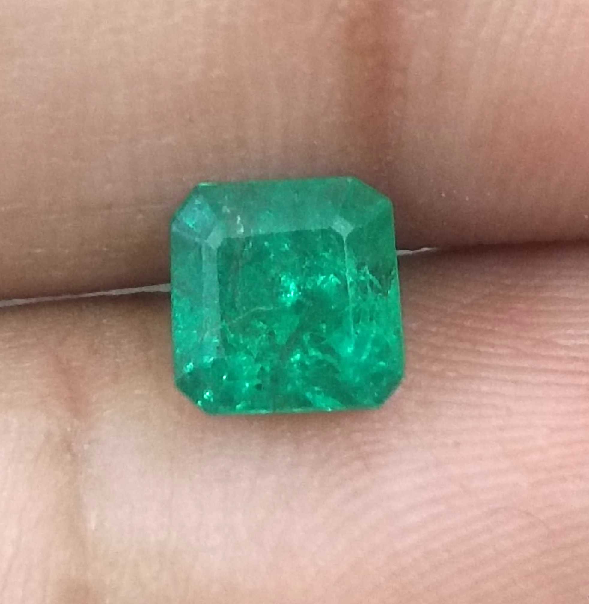 1.46ct GSI Certified Vivid Green Emerald Cut Zambian Emerald Minor Oiled Loose Gemstone 