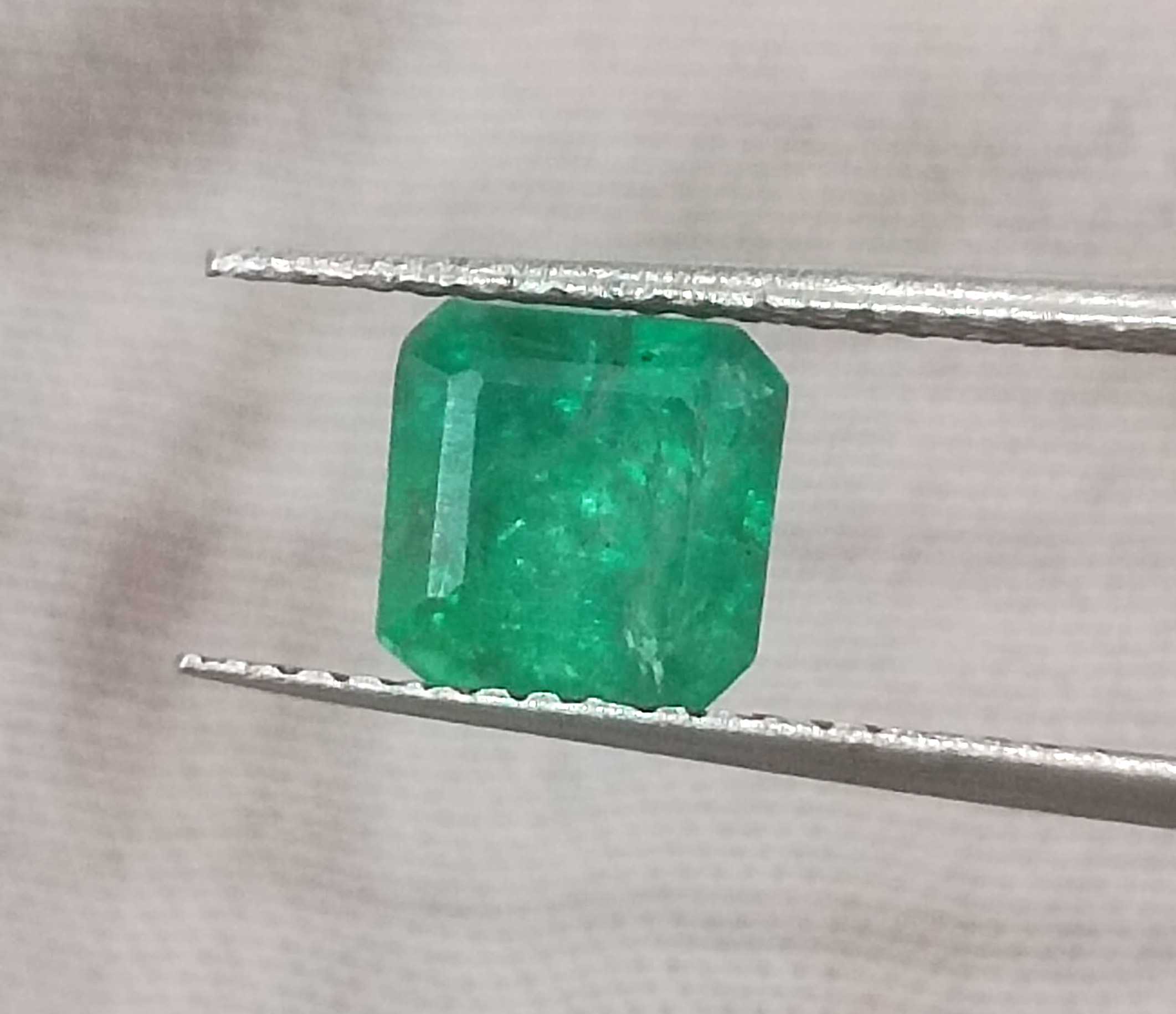 1.46ct GSI Certified Vivid Green Emerald Cut Zambian Emerald Minor Oiled Loose Gemstone 