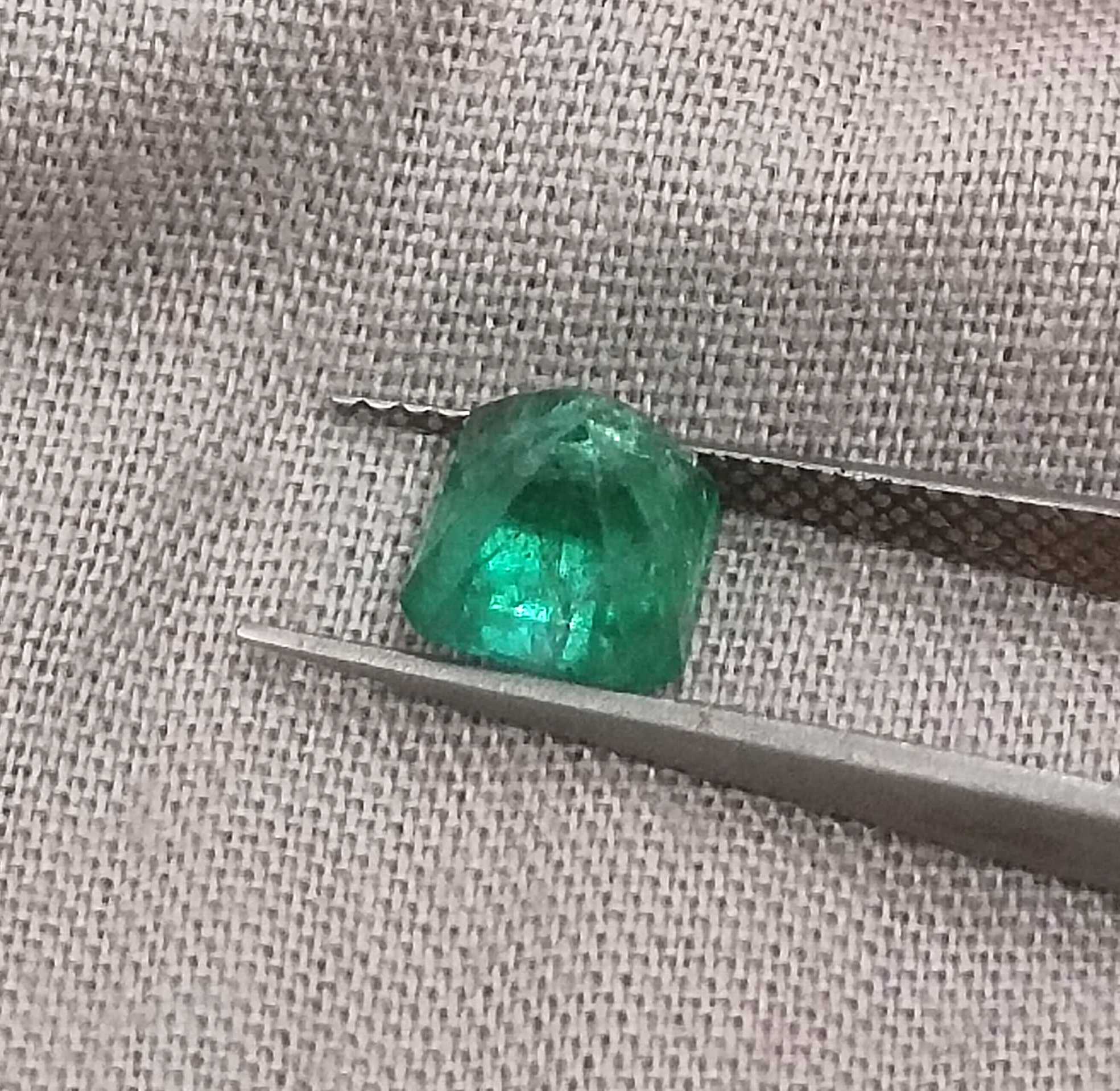 1.46ct GSI Certified Vivid Green Emerald Cut Zambian Emerald Minor Oiled Loose Gemstone 