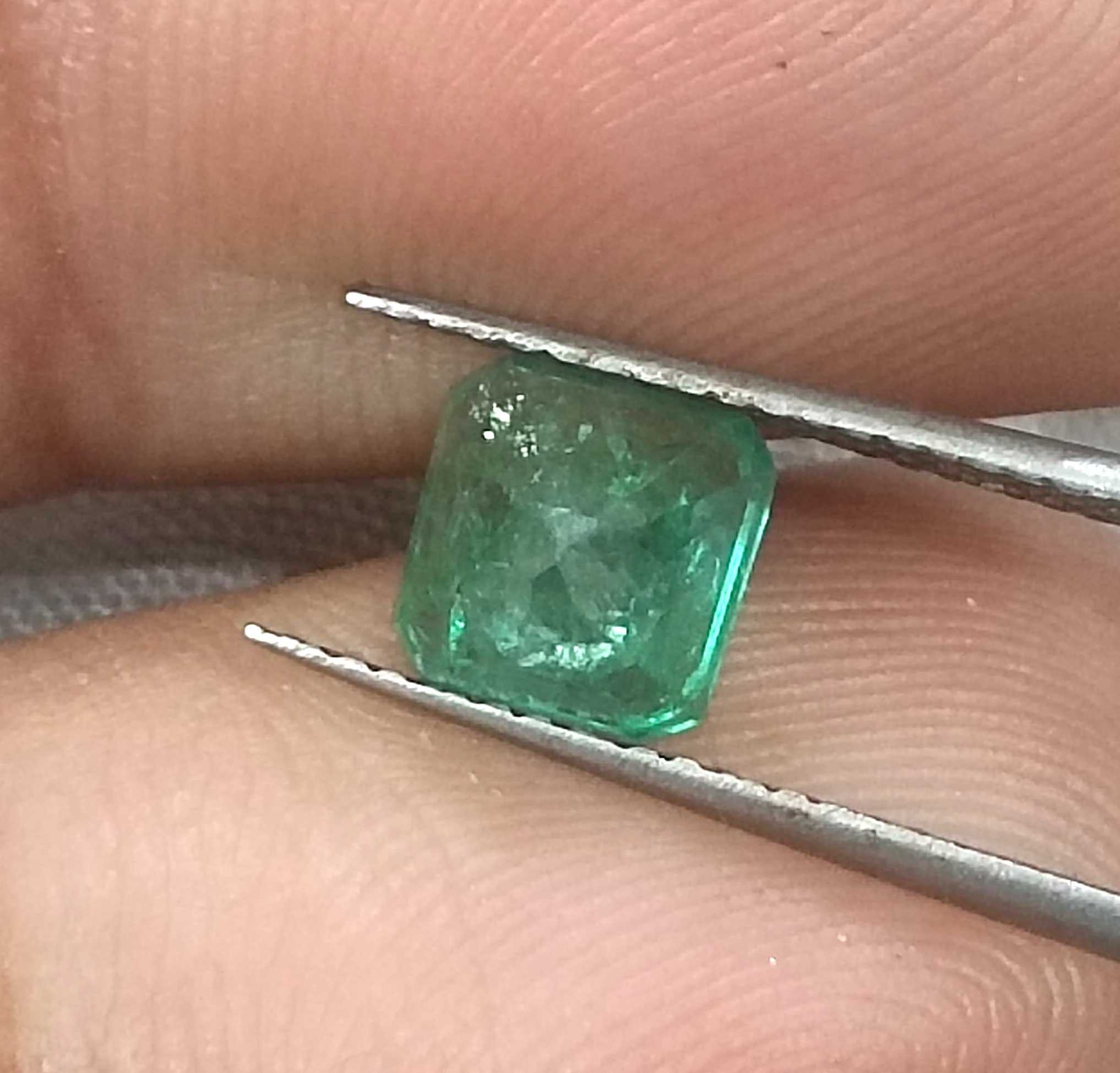 1.46ct GSI Certified Vivid Green Emerald Cut Zambian Emerald Minor Oiled Loose Gemstone 