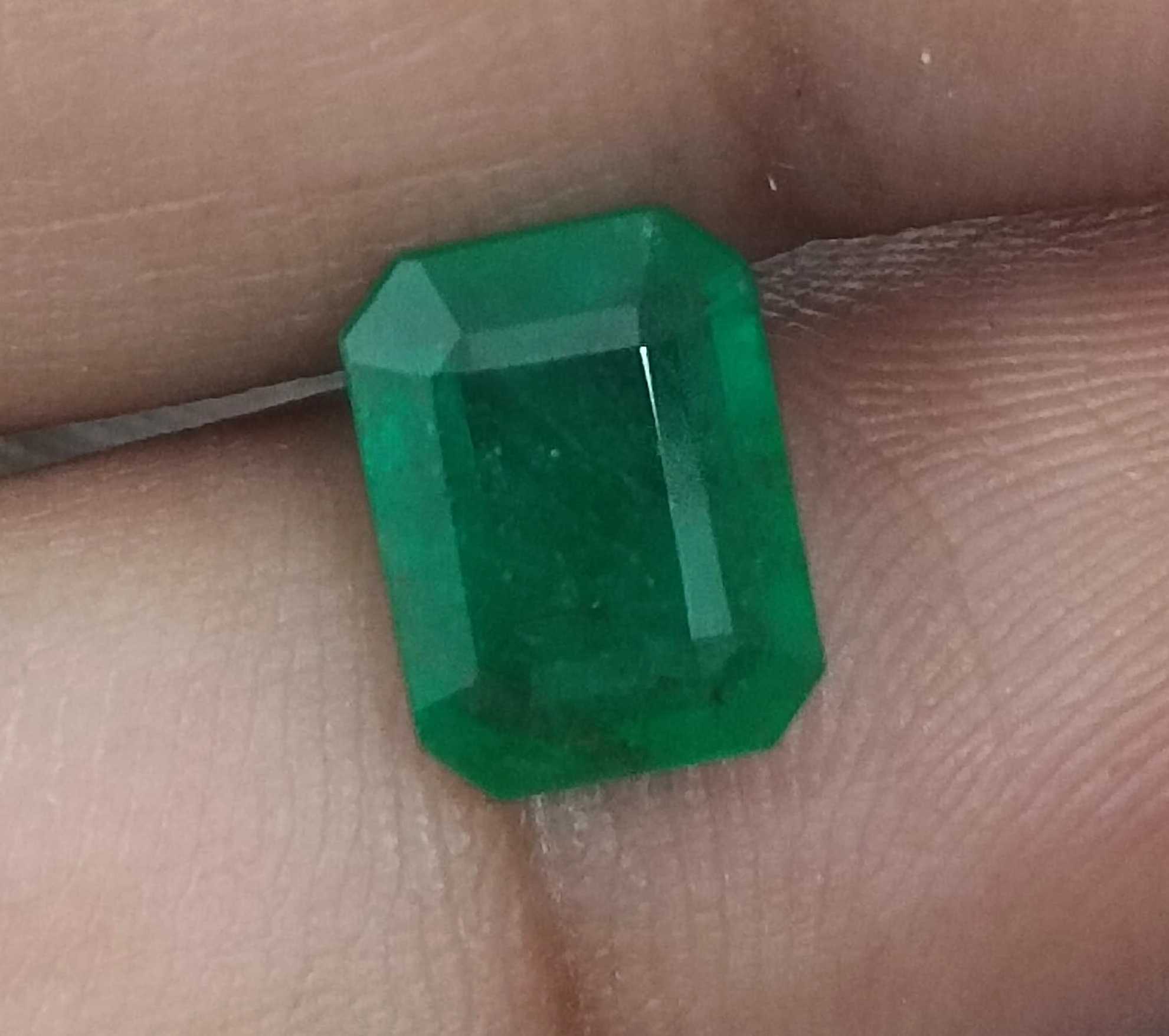 2.20ct GSI Certified Deep Velvet Green Emerald Cut Zambian Emerald 
