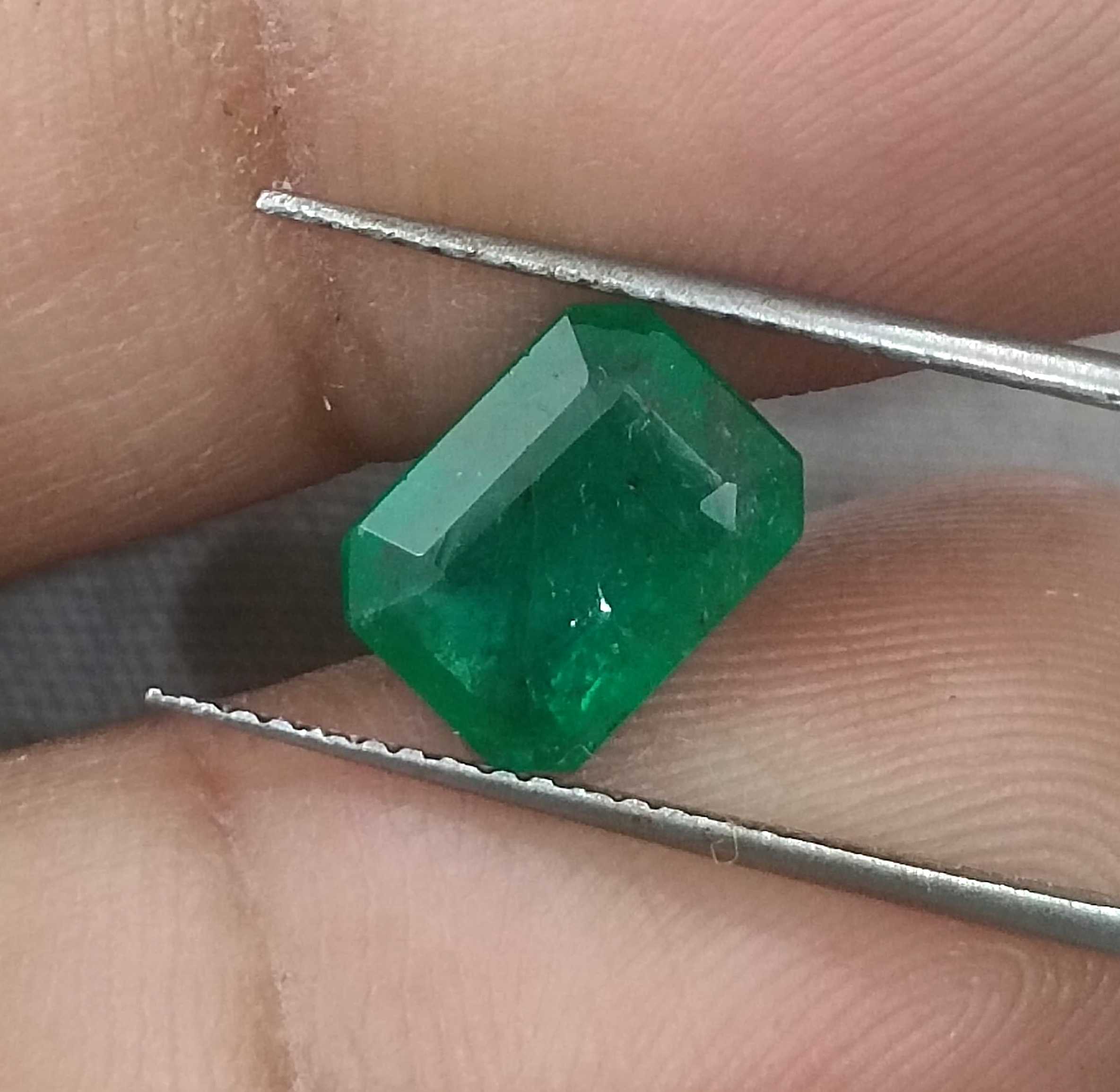 2.20ct GSI Certified Deep Velvet Green Emerald Cut Zambian Emerald 