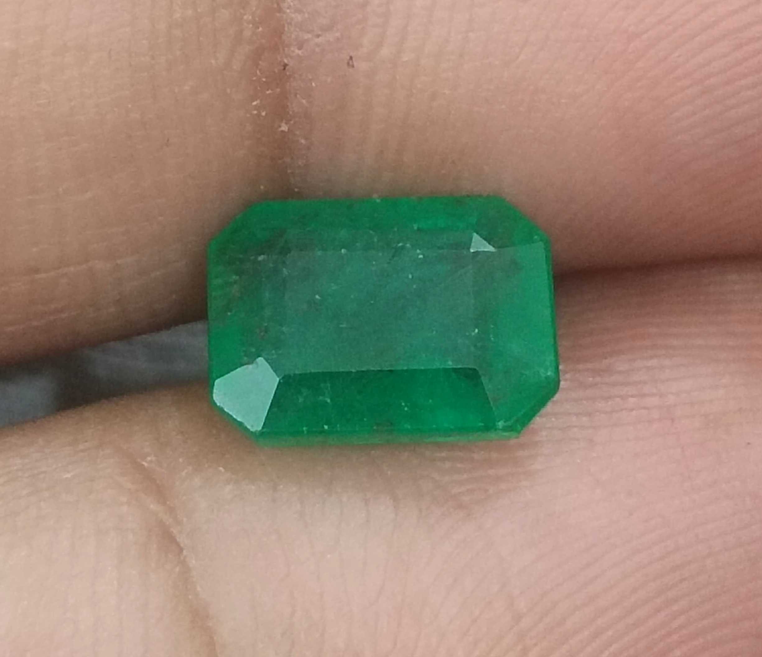 2.20ct GSI Certified Deep Velvet Green Emerald Cut Zambian Emerald 