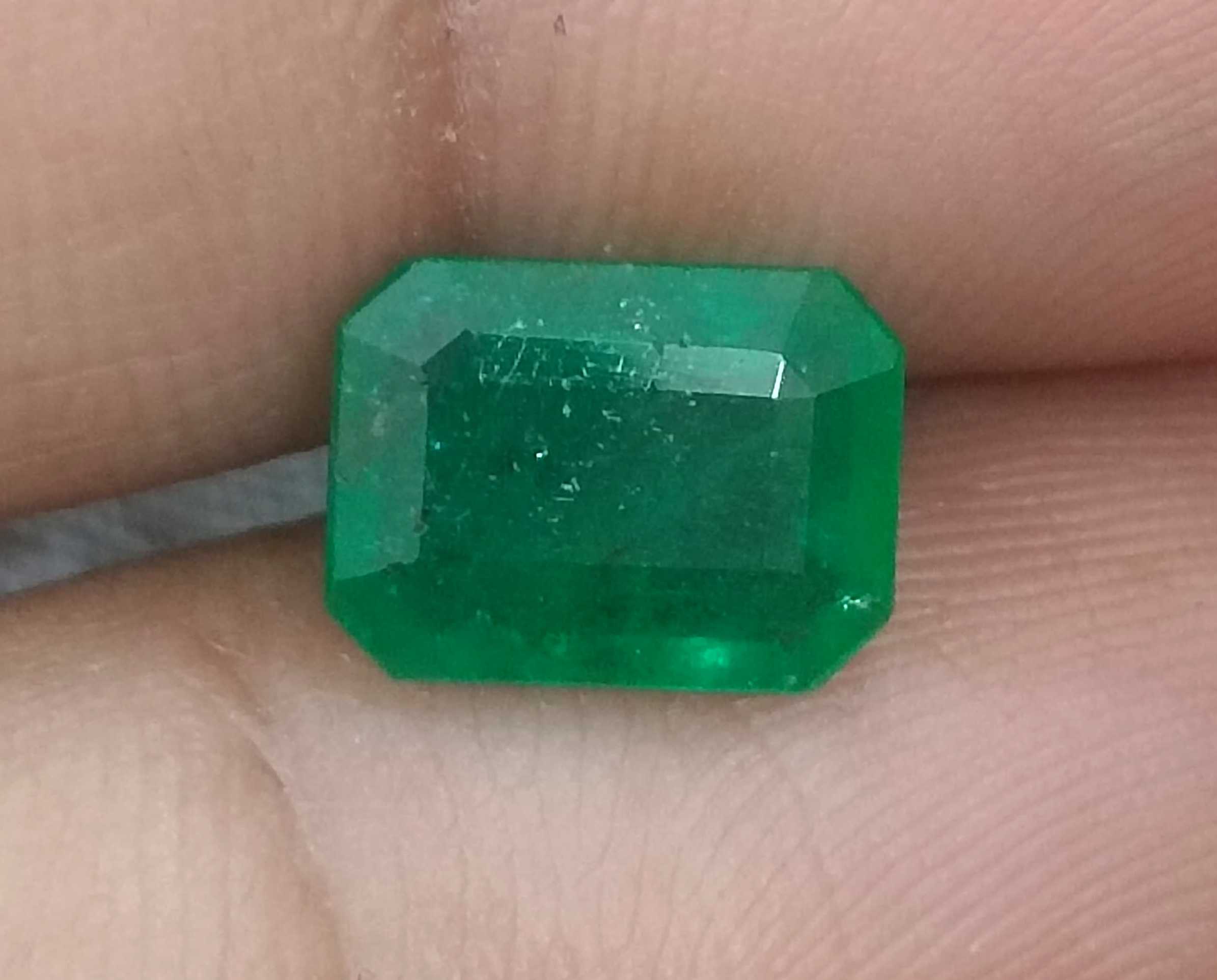 2.20ct GSI Certified Deep Velvet Green Emerald Cut Zambian Emerald 