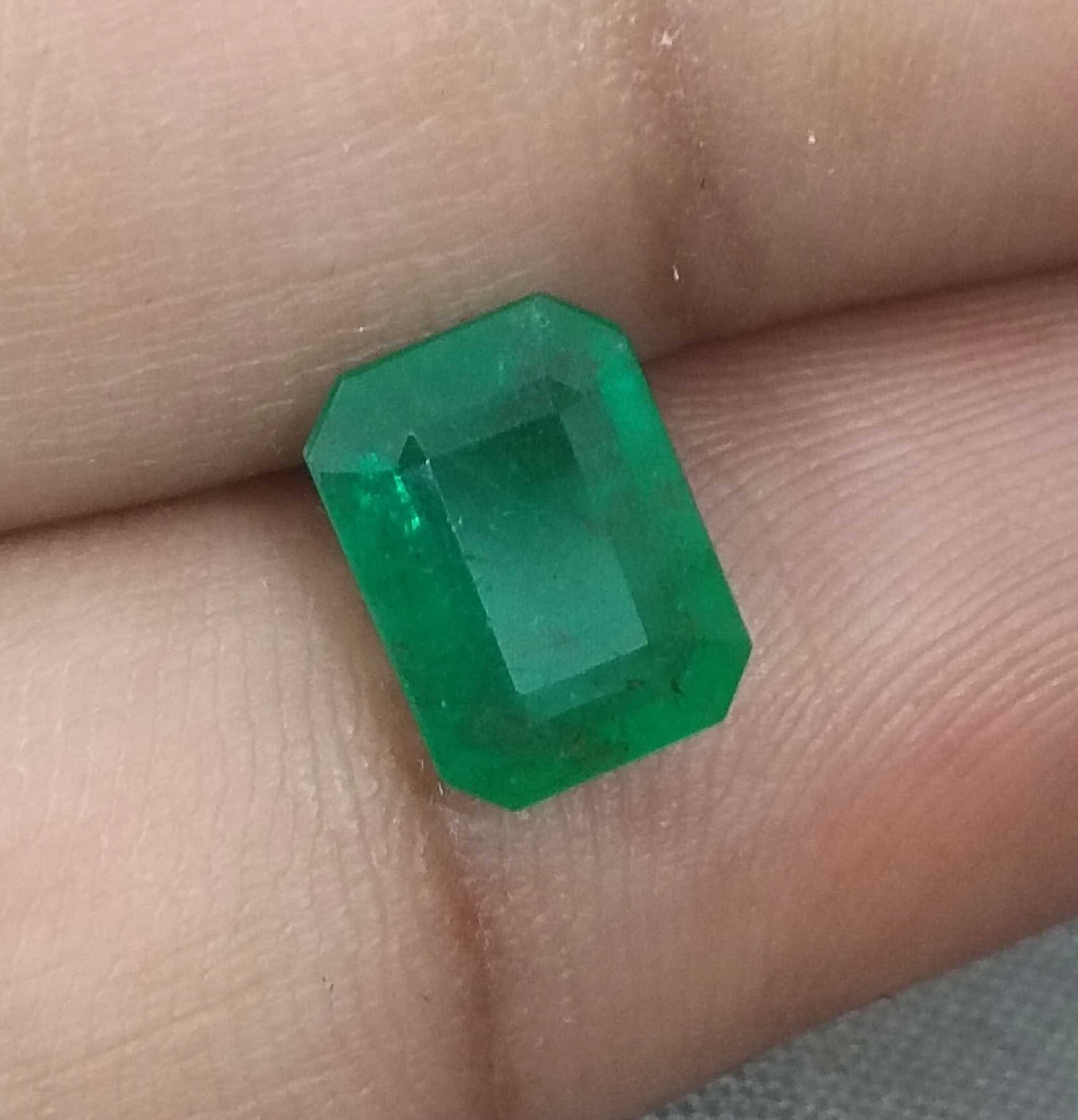 2.20ct GSI Certified Deep Velvet Green Emerald Cut Zambian Emerald 
