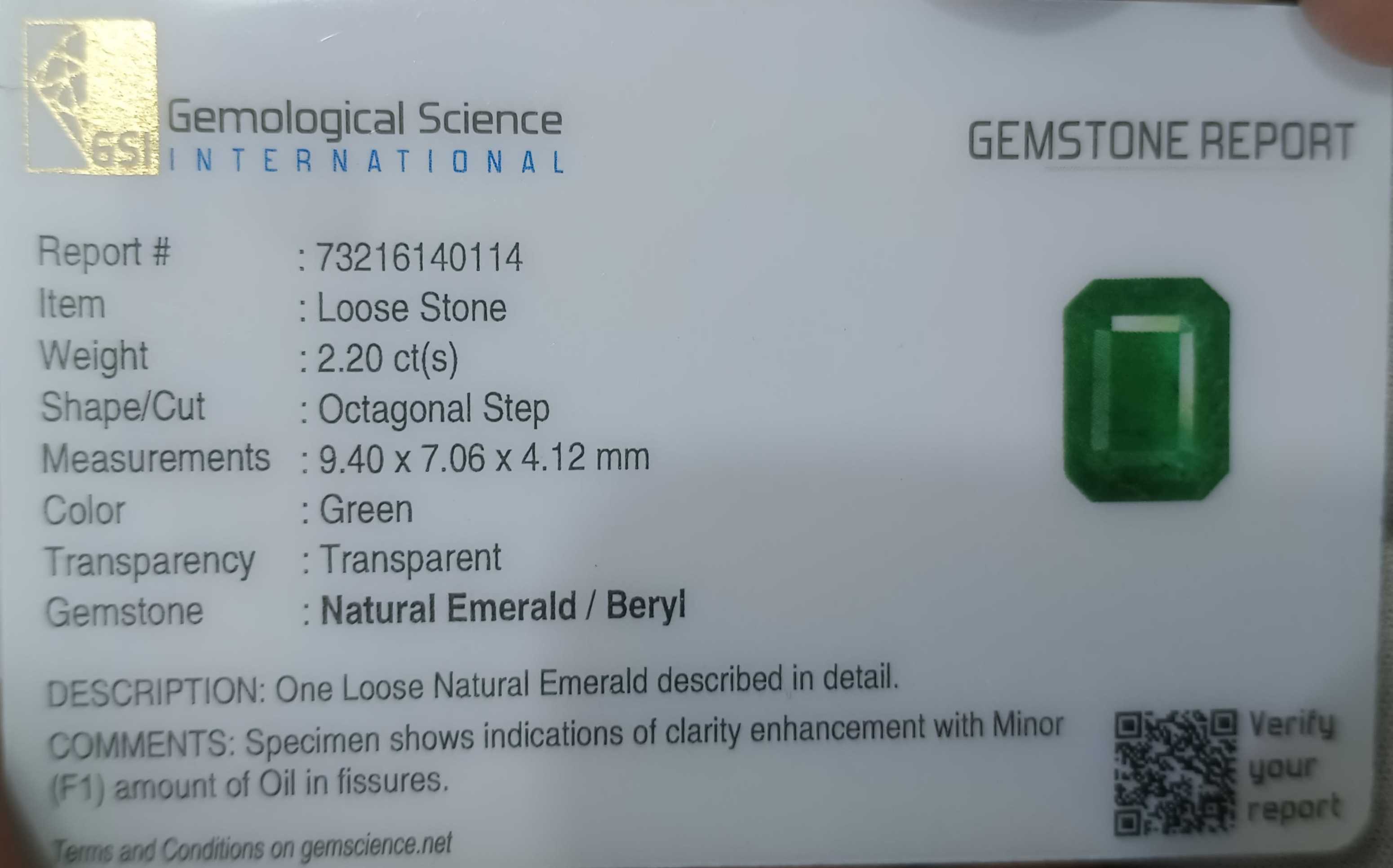 2.20ct GSI Certified Deep Velvet Green Emerald Cut Zambian Emerald 