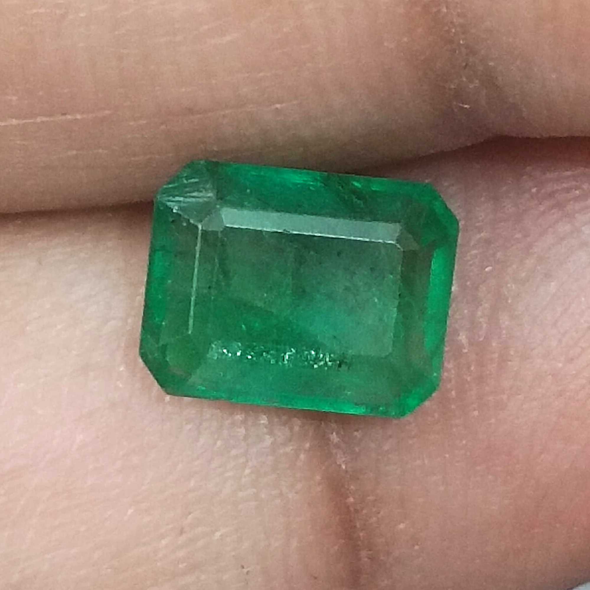 1.78ct GSI Certified Deep Glass Green Emerald Cut Zambian Emerald/