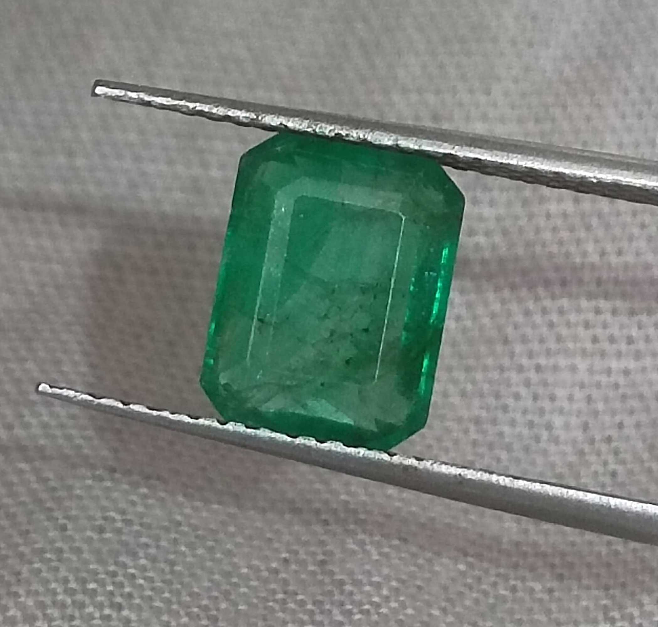 1.78ct GSI Certified Deep Glass Green Emerald Cut Zambian Emerald