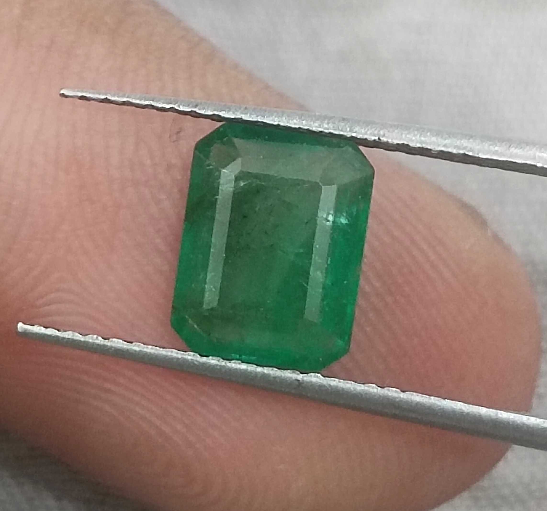 1.78ct GSI Certified Deep Glass Green Emerald Cut Zambian Emerald