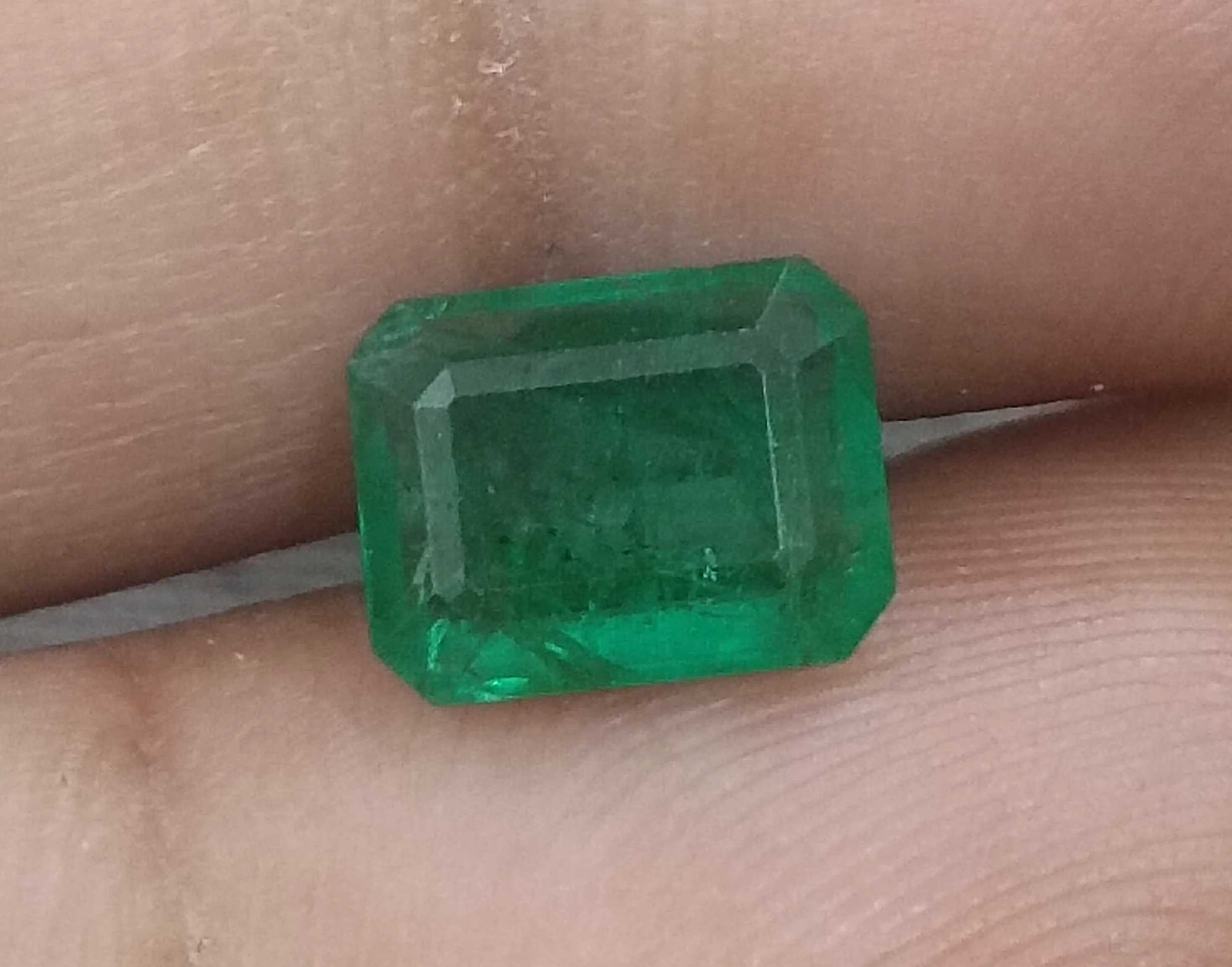 1.78ct GSI Certified Deep Glass Green Emerald Cut Zambian Emerald