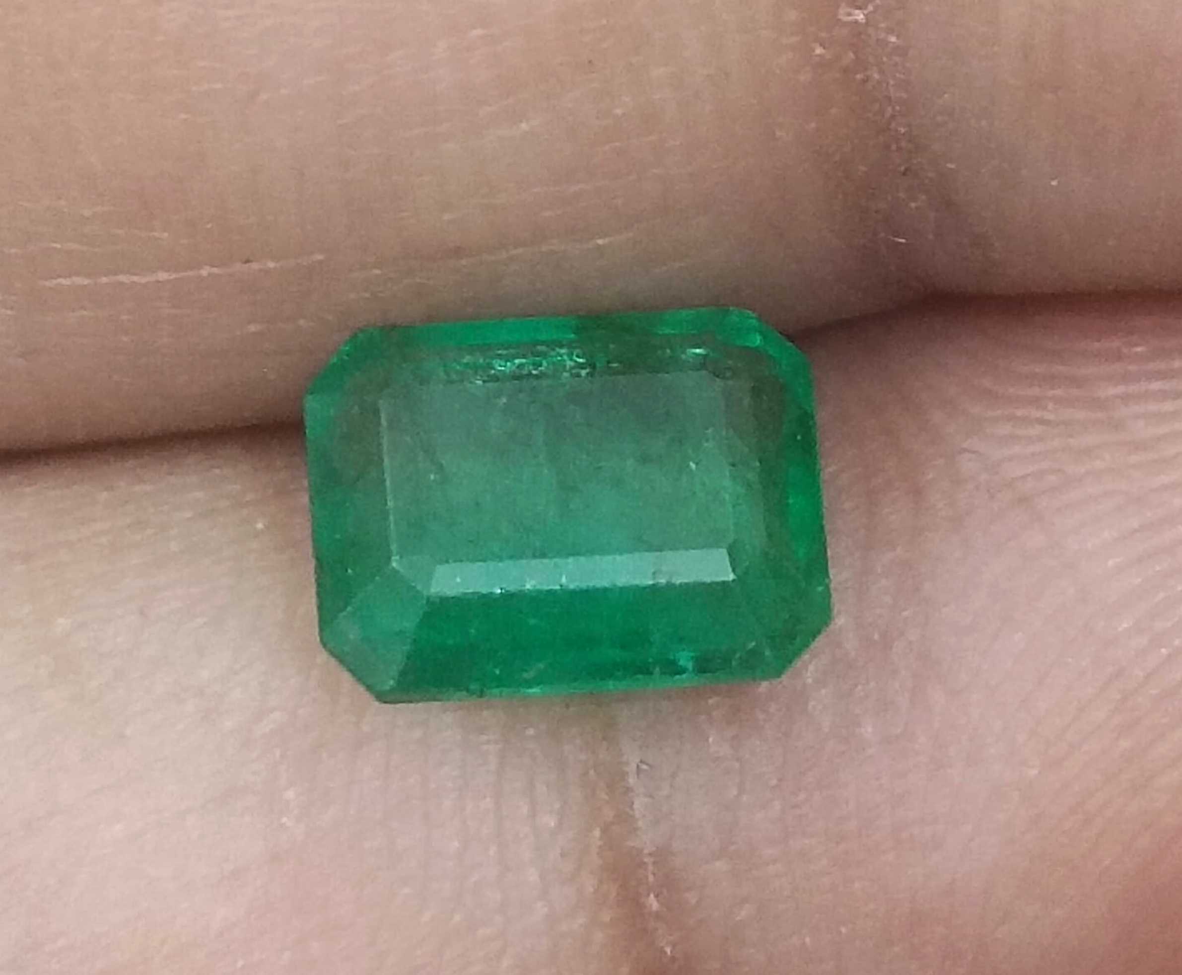 1.78ct GSI Certified Deep Glass Green Emerald Cut Zambian Emerald