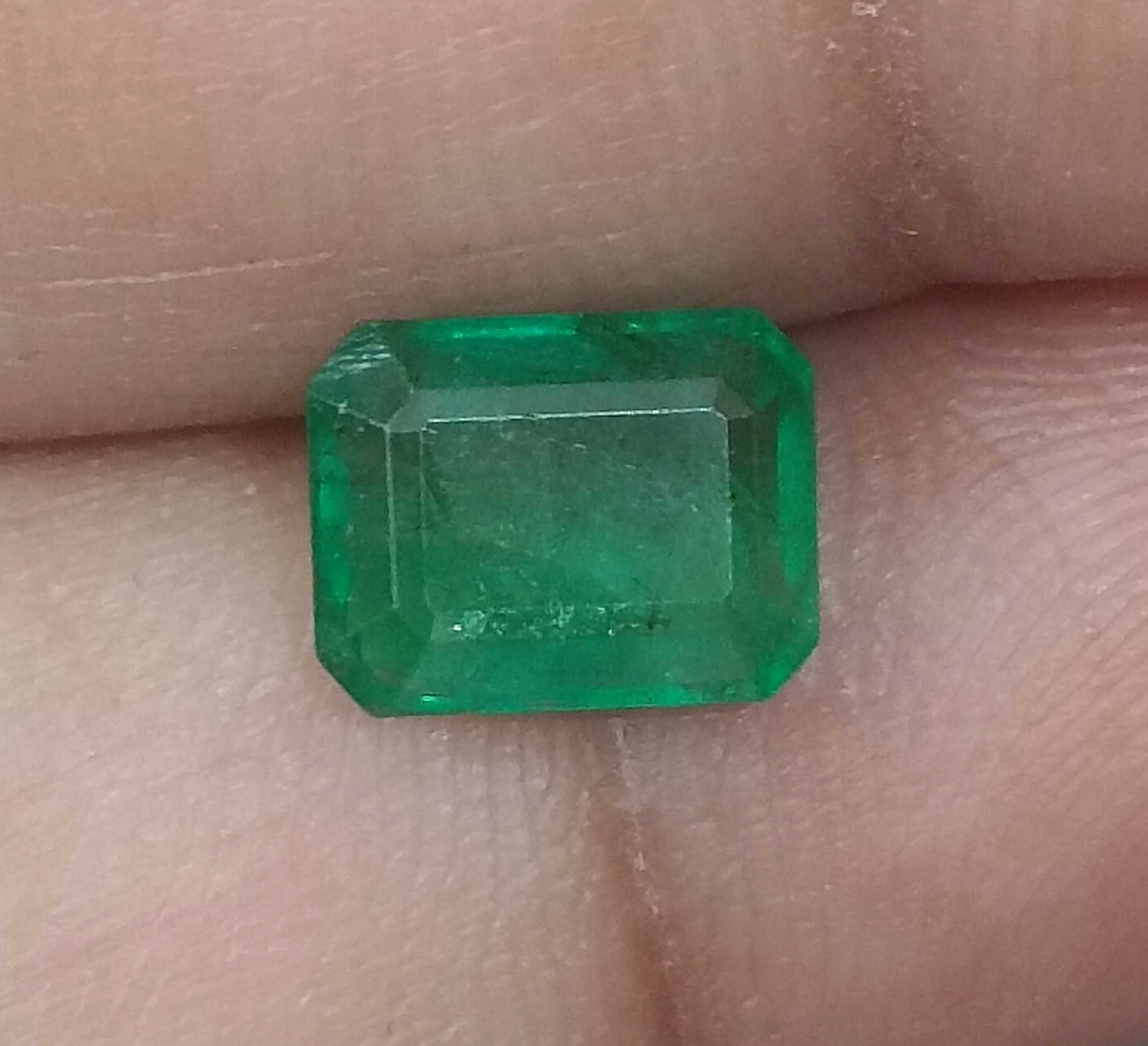 1.78ct GSI Certified Deep Glass Green Emerald Cut Zambian Emerald