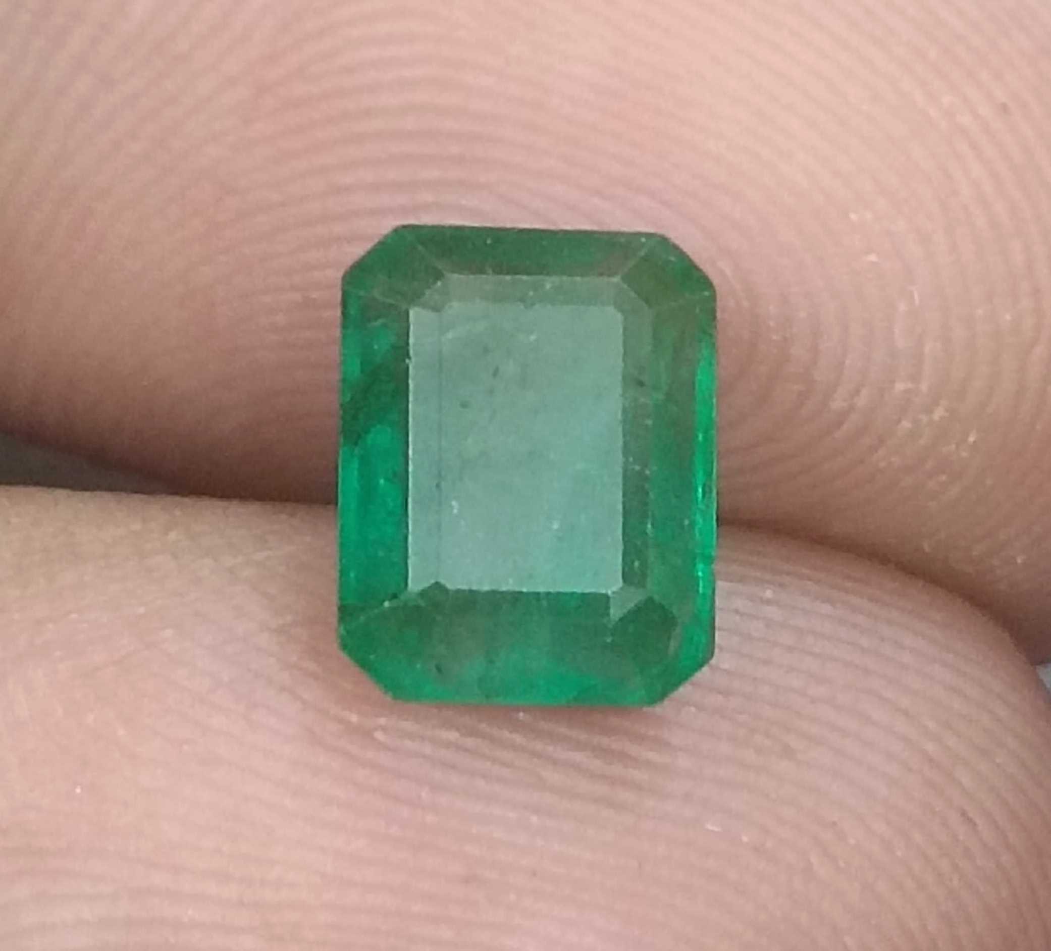 1.78ct GSI Certified Deep Glass Green Emerald Cut Zambian Emerald