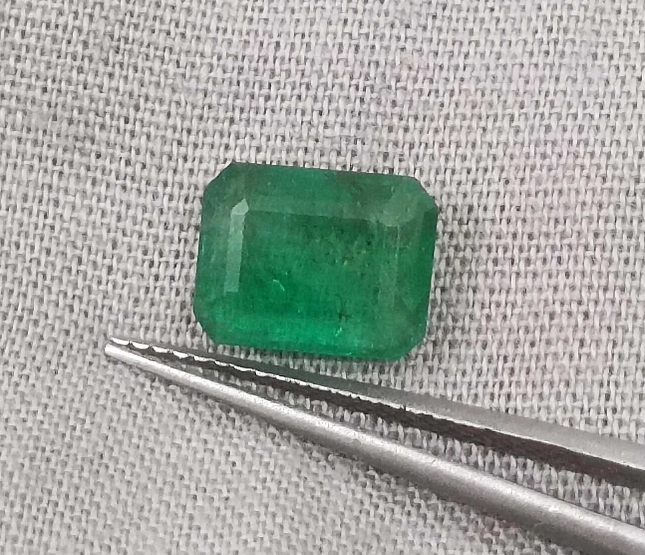 1.78ct GSI Certified Deep Glass Green Emerald Cut Zambian Emerald