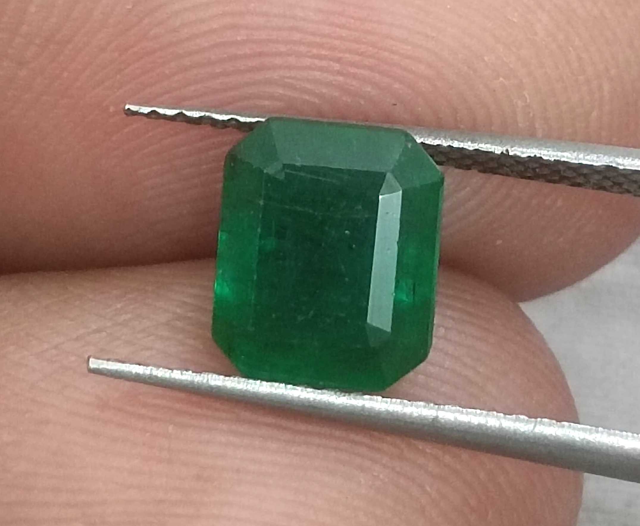 1.89ct Vivid Deep Green Emerald Cut Zambian Emerald 