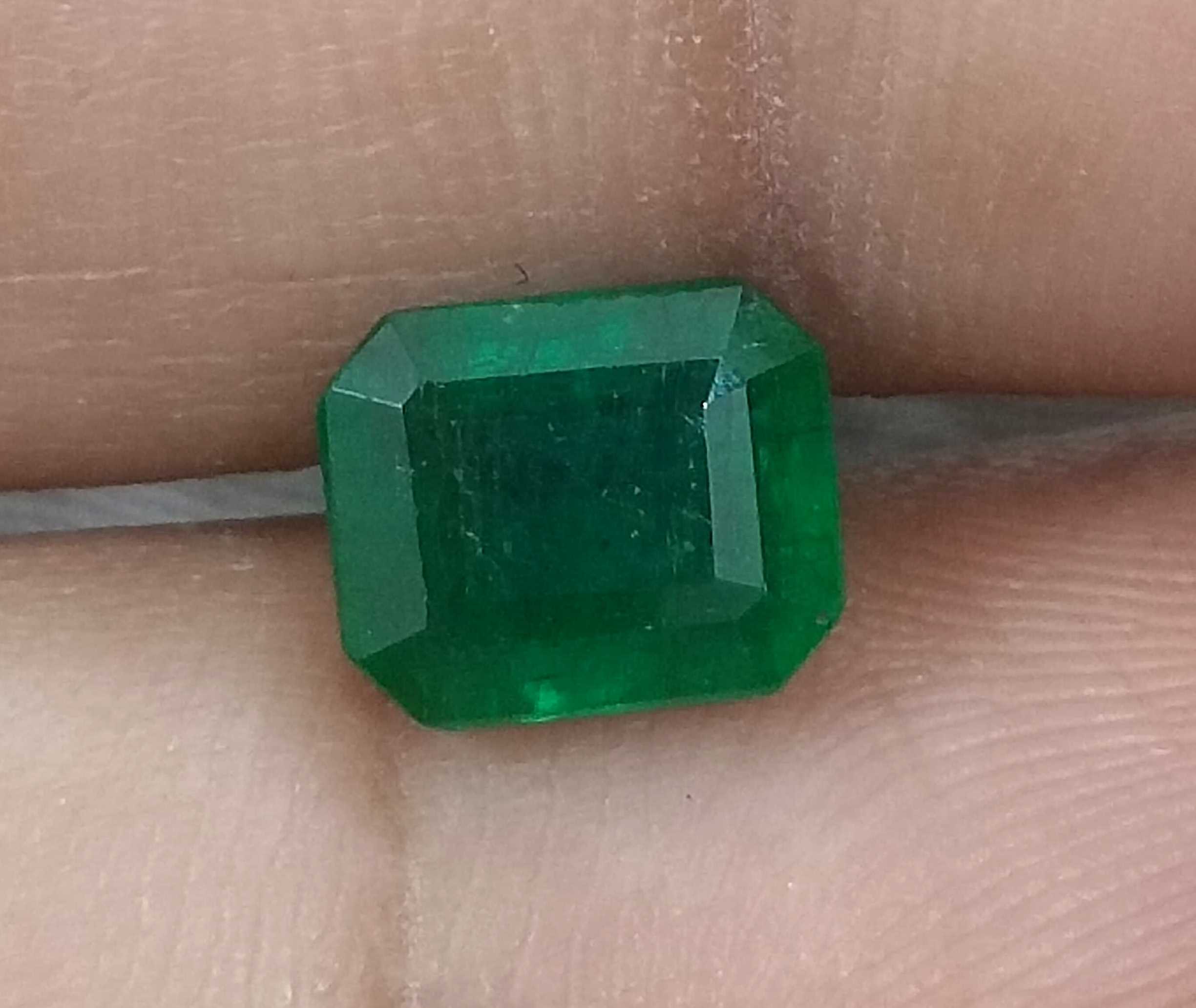 1.89ct Vivid Deep Green Emerald Cut Zambian Emerald 