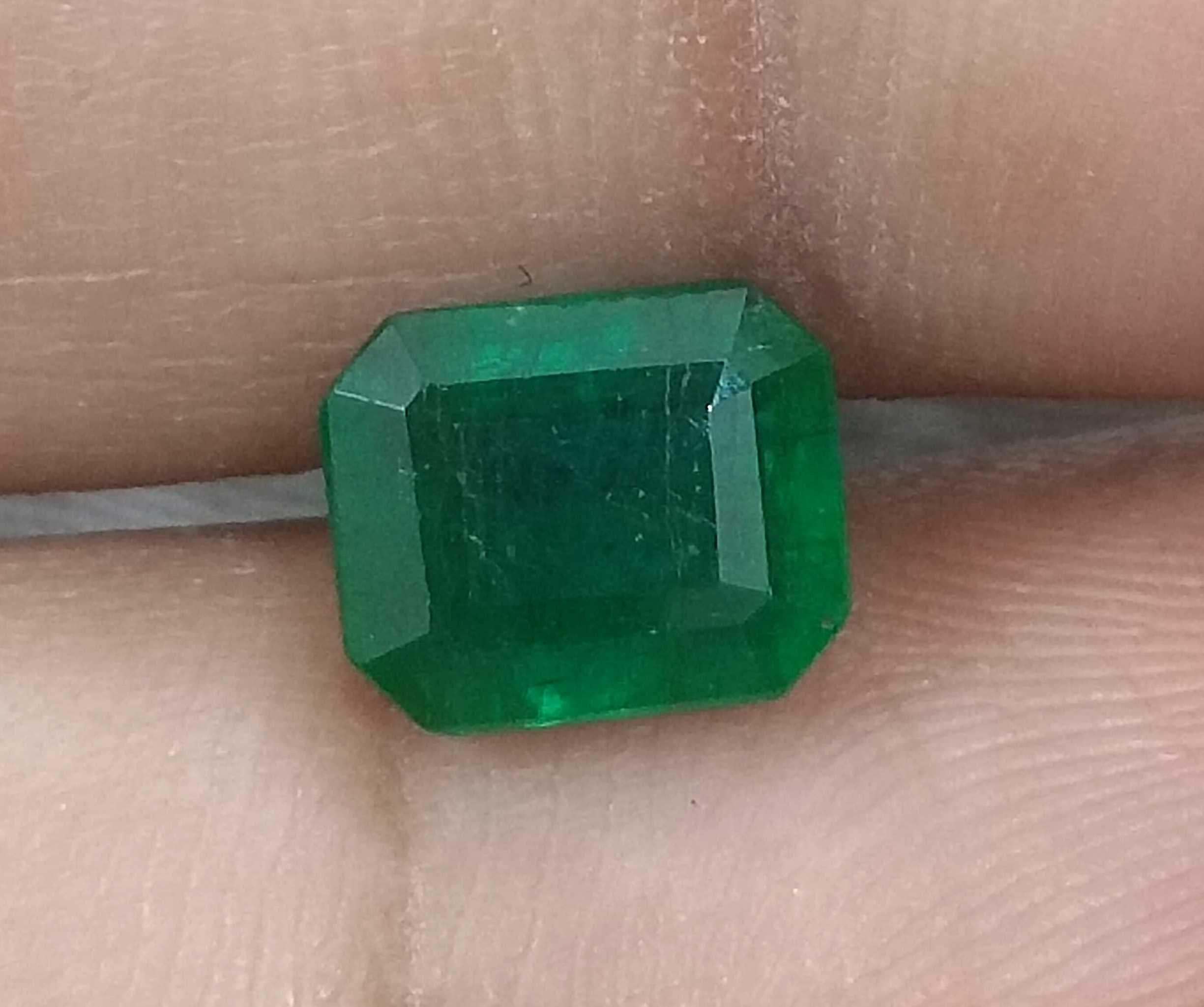 1.89ct Vivid Deep Green Emerald Cut Zambian Emerald 