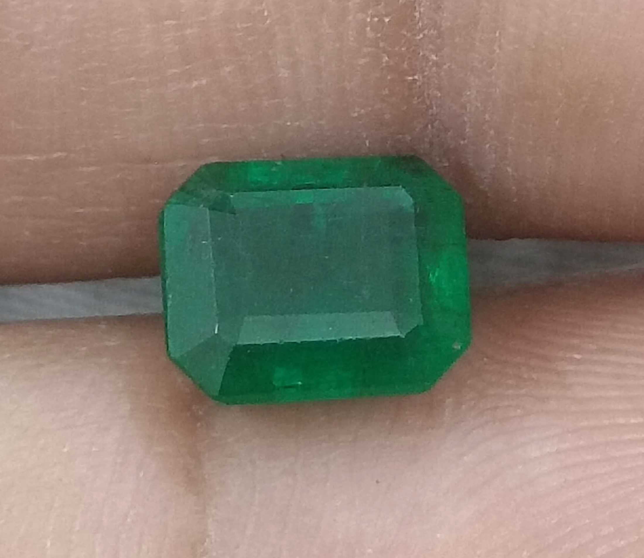 1.89ct Vivid Deep Green Emerald Cut Zambian Emerald 